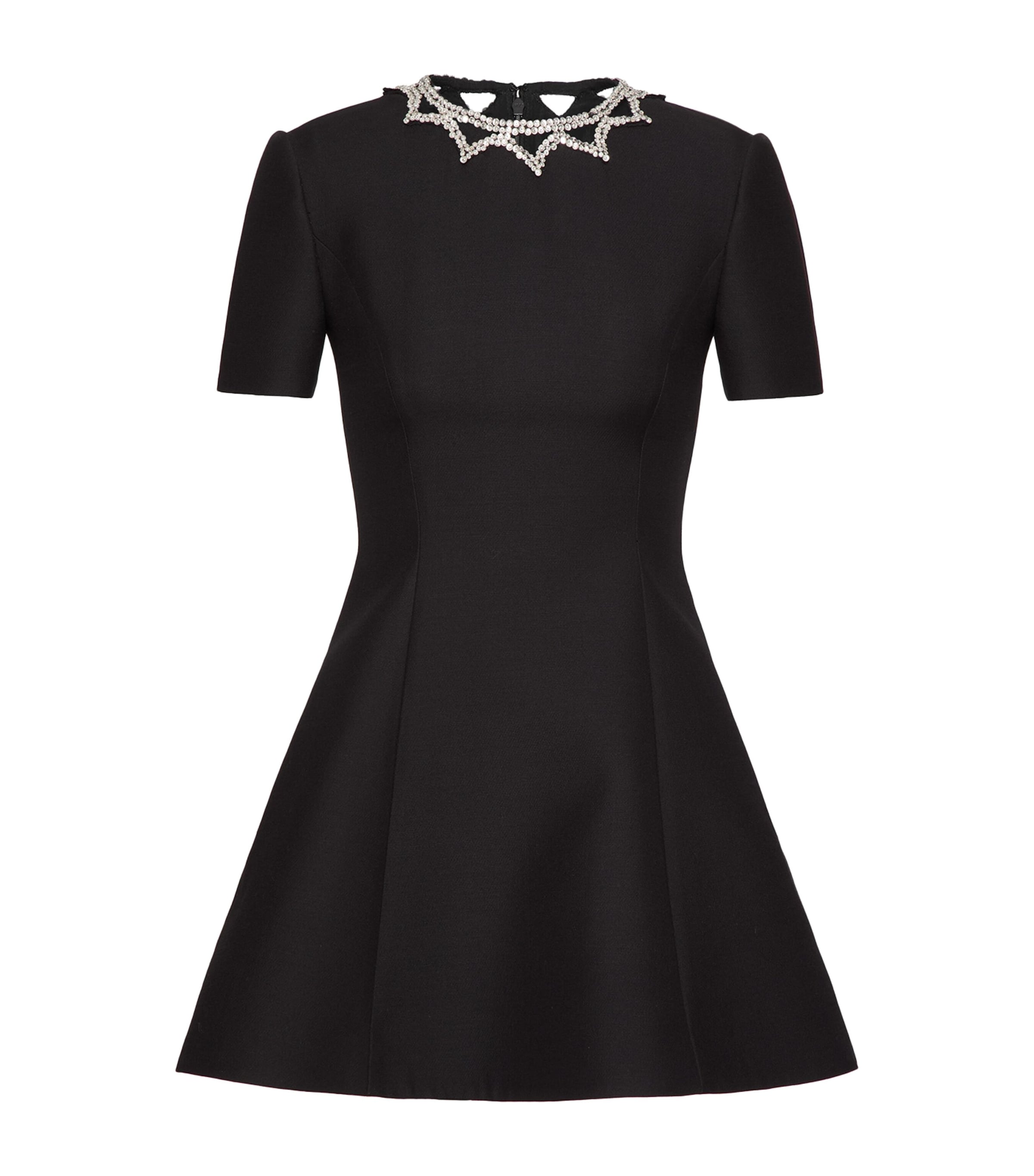 Valentino Crystal-neckline Mini Dress In Black