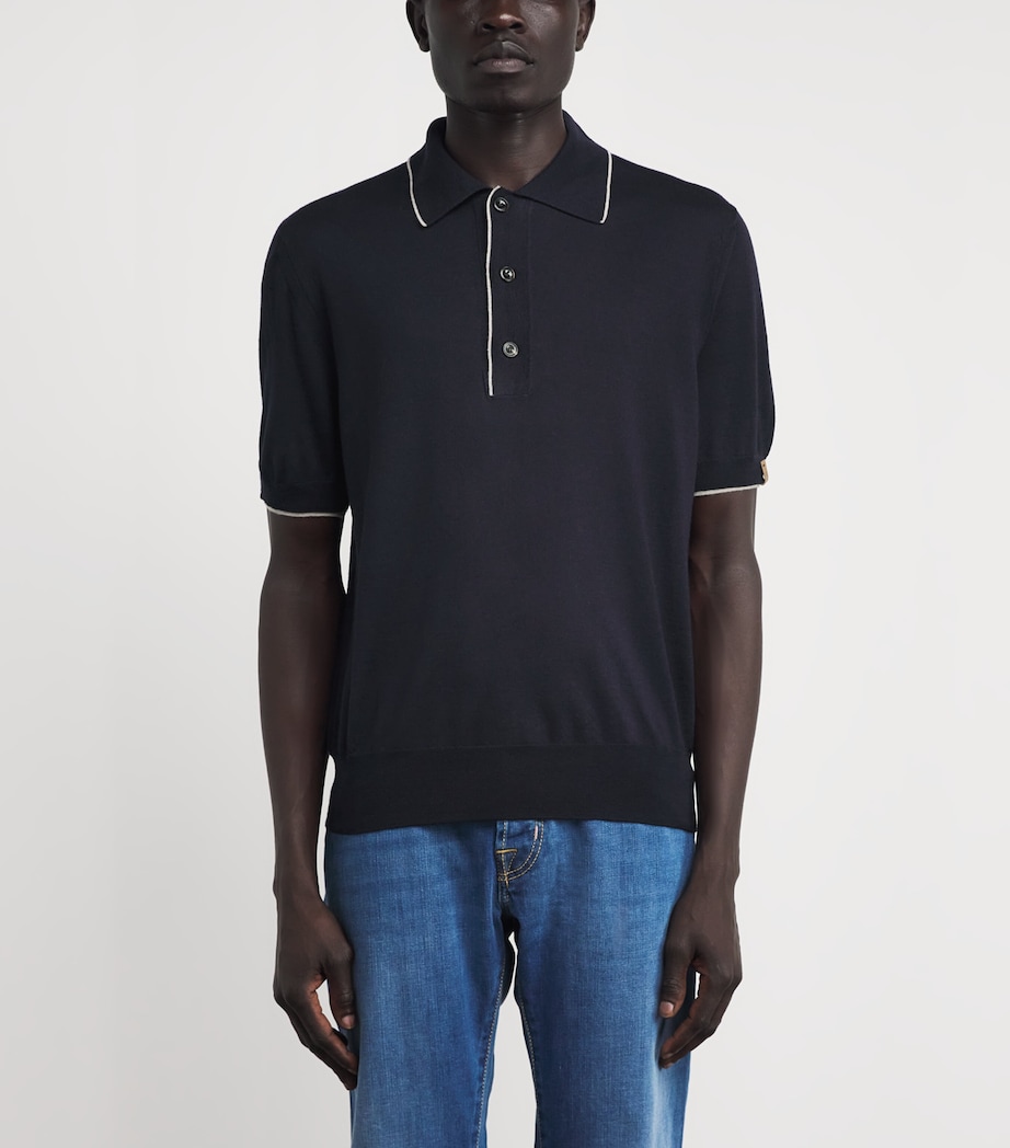 JACOB COHËN Mens Wool-Silk Polo Shirt Navy Blue Image 4