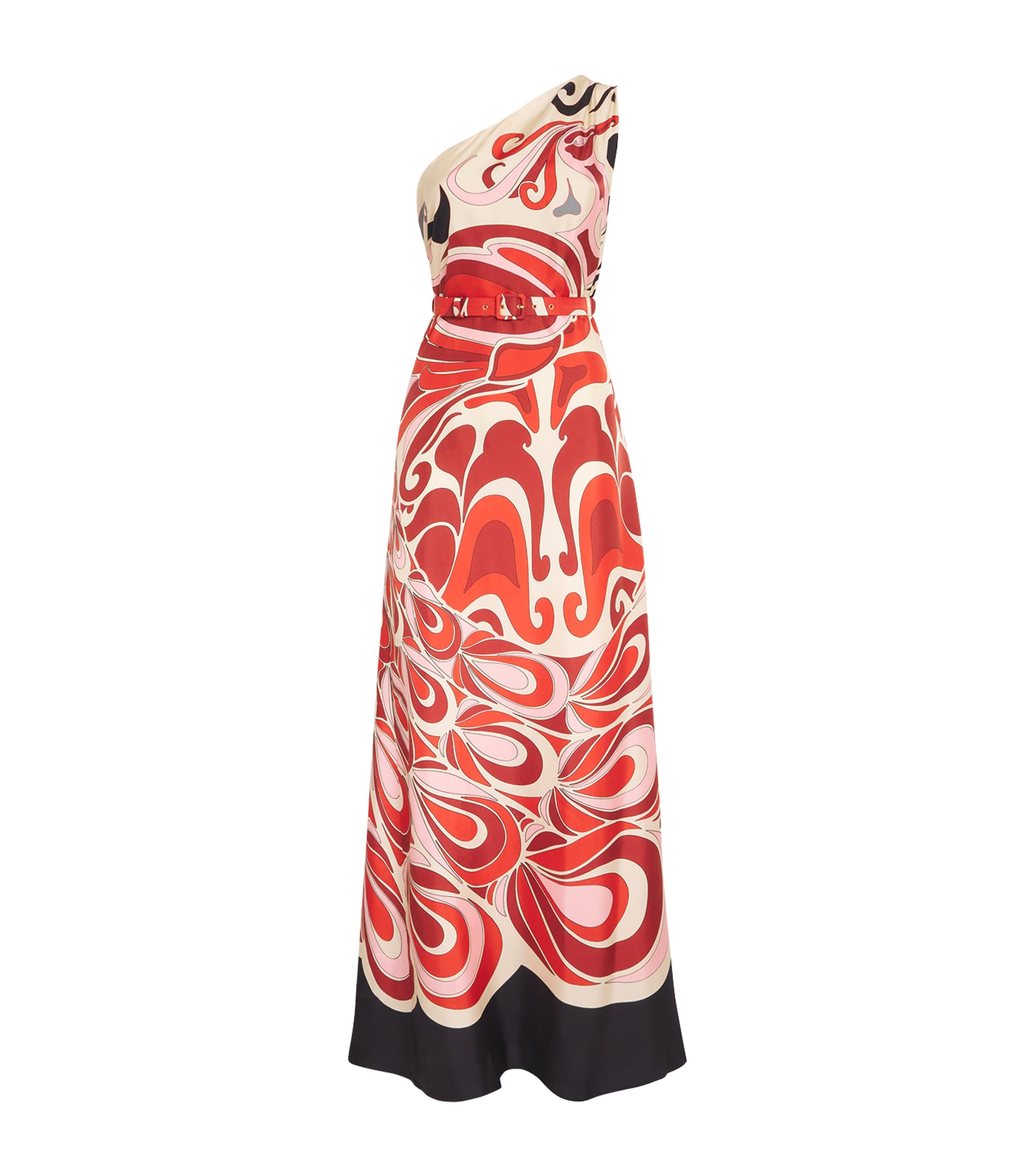 La Doublej La Double J Roy One-shoulder Printed Silk-twill Midi Dress In Multi