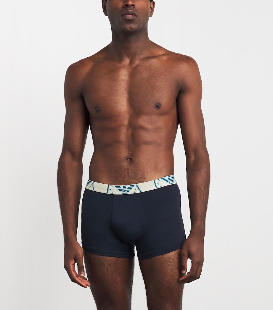 Emporio Armani Mens Stretch-Cotton Eagle Monogram Trunks (Pack of 3) Blu/blu/b Image 2