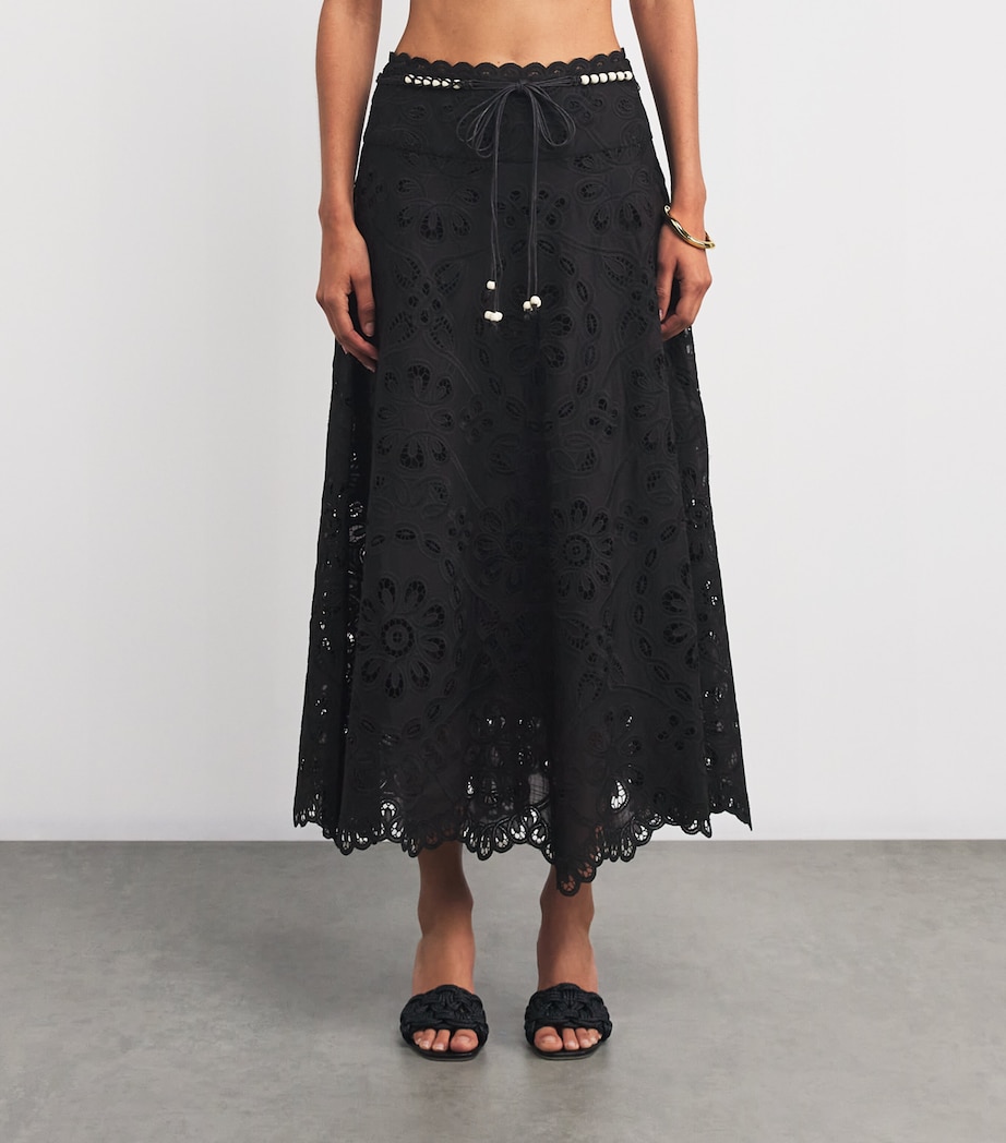 Cotton Rhiannon Embroidered Midi Skirt BLK/BLACK Image 3