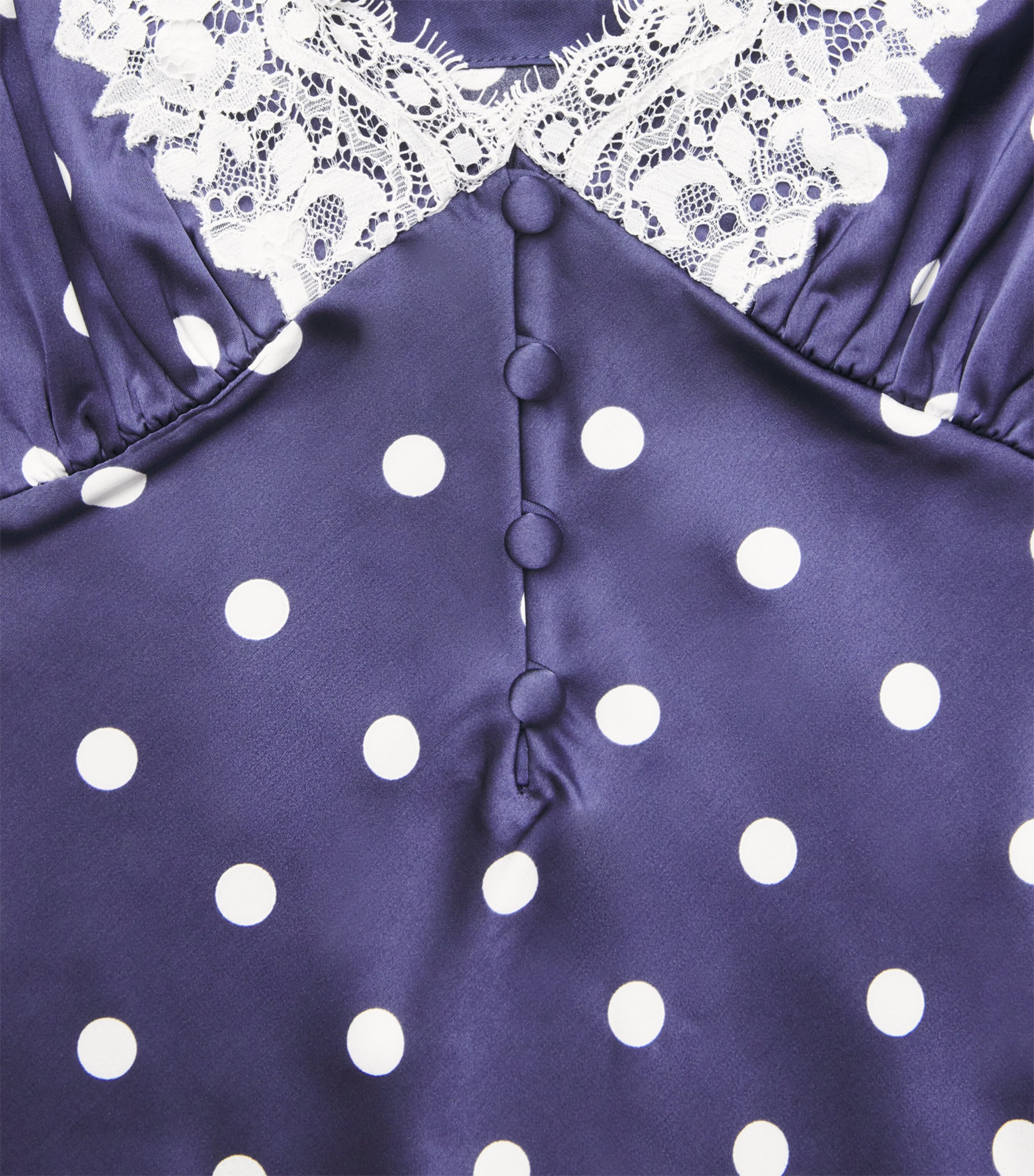 ワンピース Polka-ot Lace-Trim Dress M Self-Portrait Navy Satin Lace-Trim Polka-Dot Midi Dress | Harrods AU