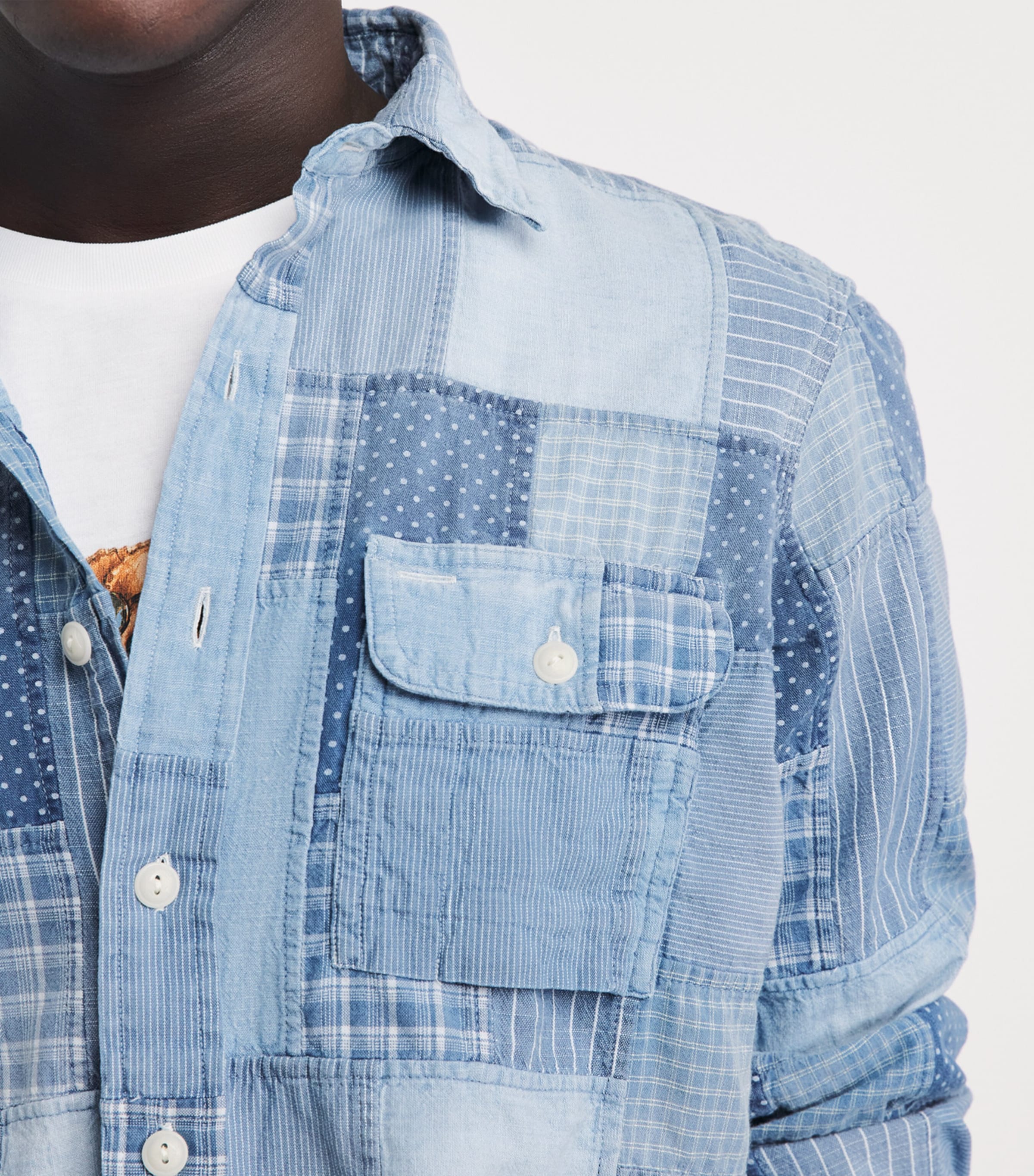 Polo Ralph Lauren Mens Patchwork Denim Shirt Indigo Ptchwork Image 3