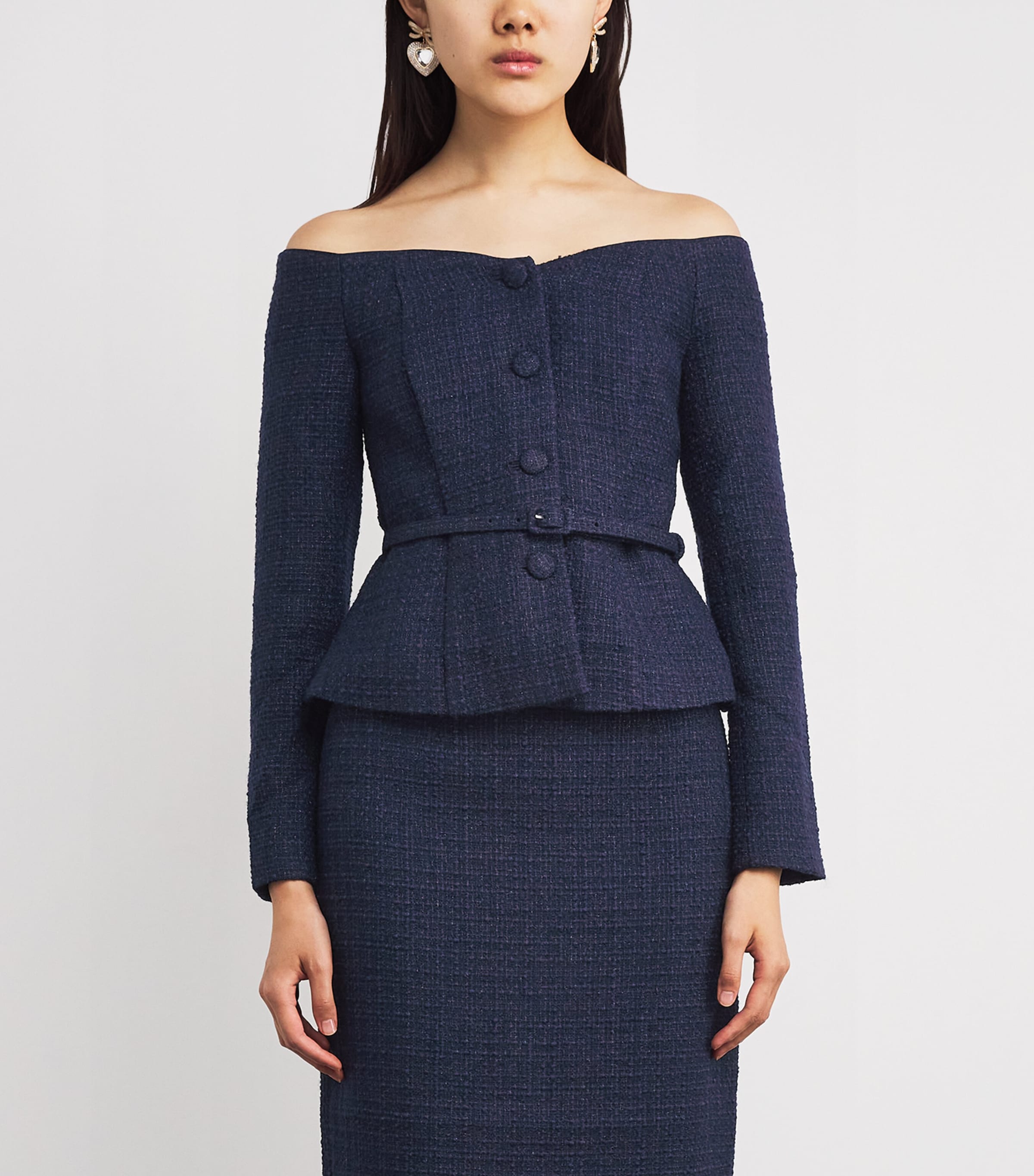 Bouclé Off-The-Shoulder Jacket NAVY Image 3