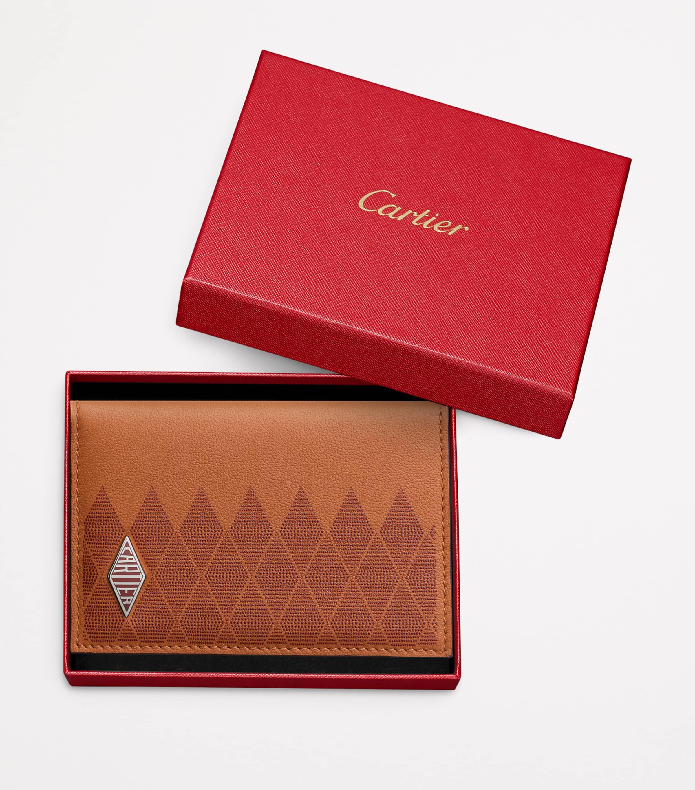 Leather Losange Card Holder CARAMEL AND BURGUNDY Image 3