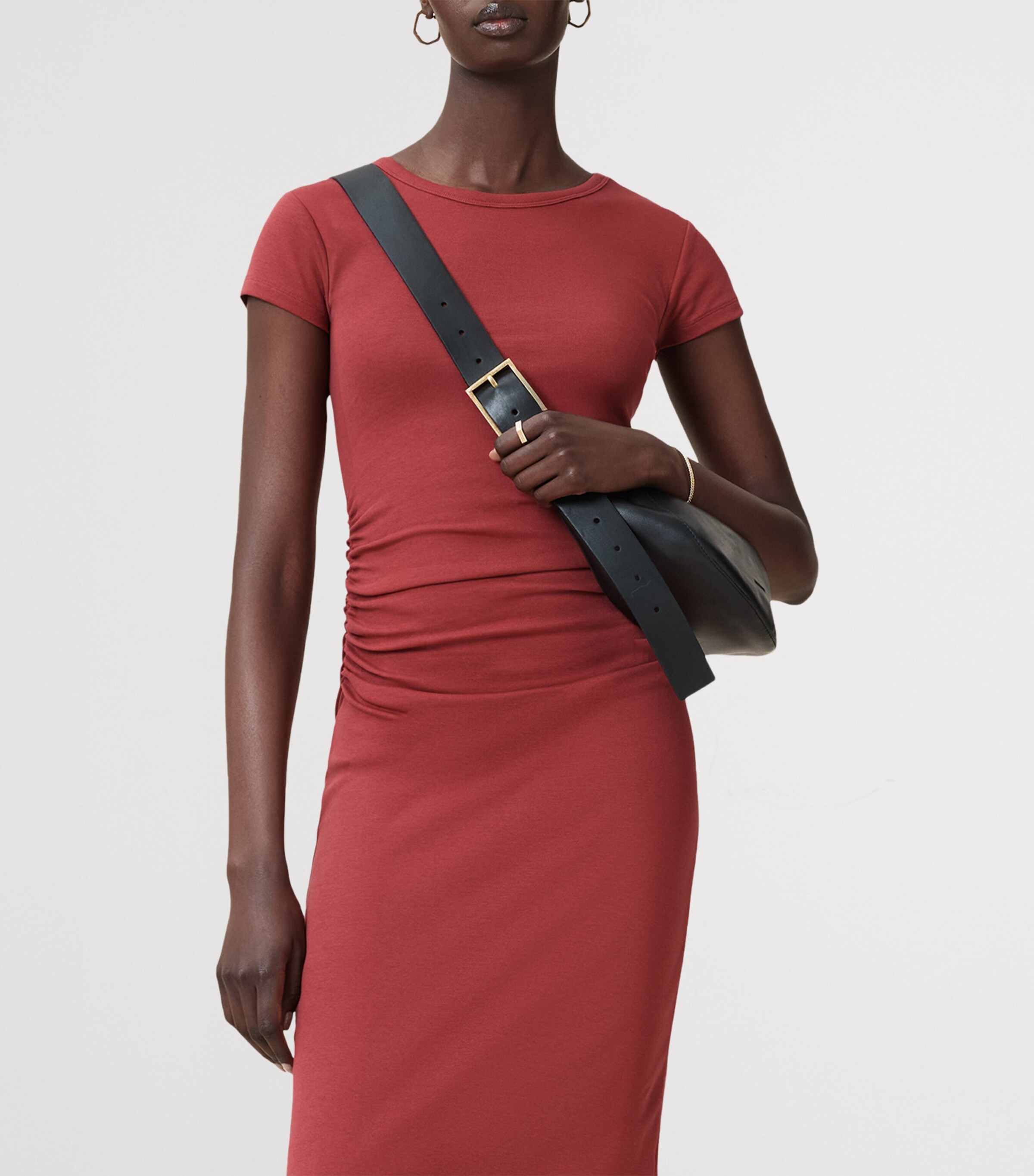 AllSaints Womens Stretch-Organic Cotton Katarina Maxi Dress Burnt Brick Red Image 2