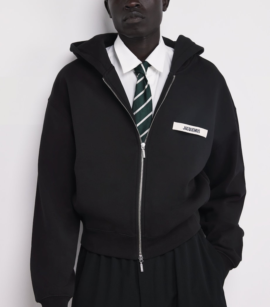 Cotton Grosgrain Zip-Up Hoodie 990-BLACK Image 6