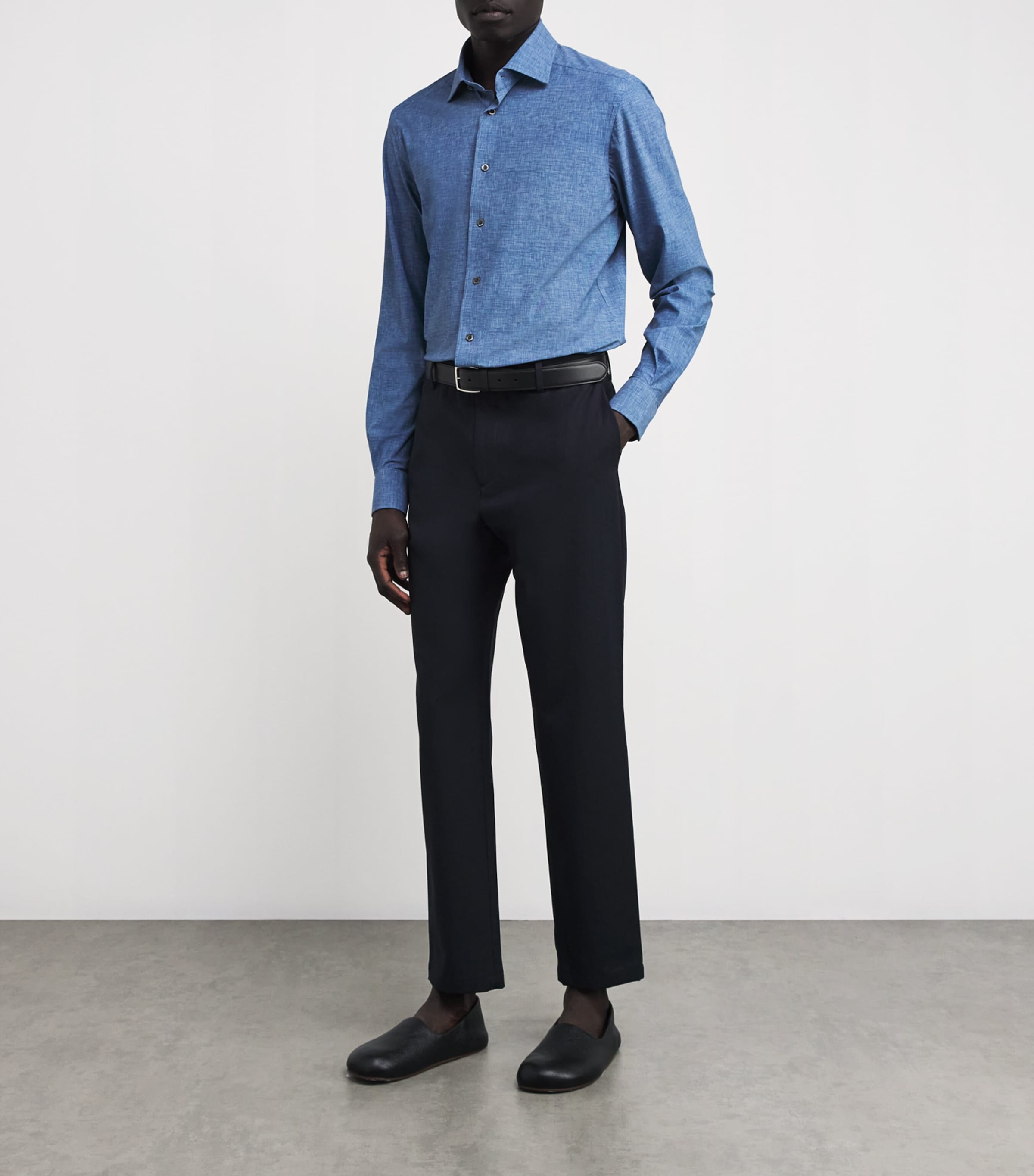 Corneliani Mens Textured Weave Shirt Drk Ceruol Brigh Image 2