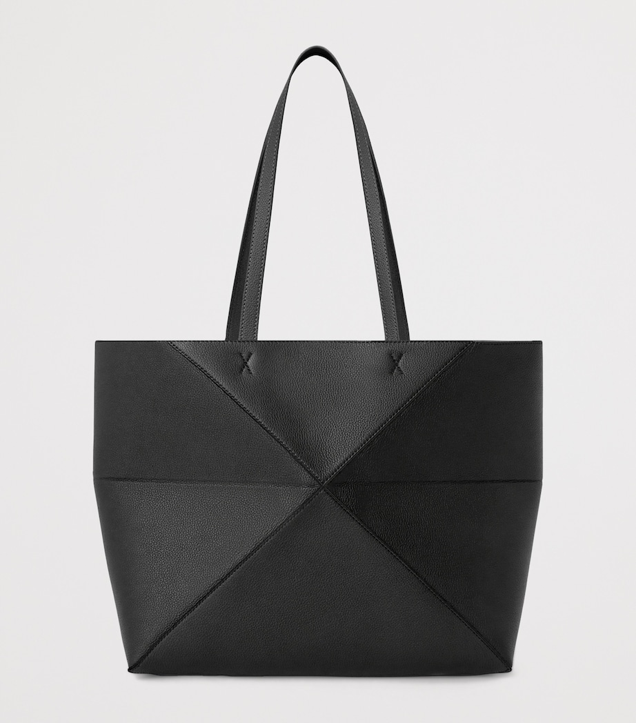 Medium Leather Puzzle Fold Tote Bag BLACK Image 3