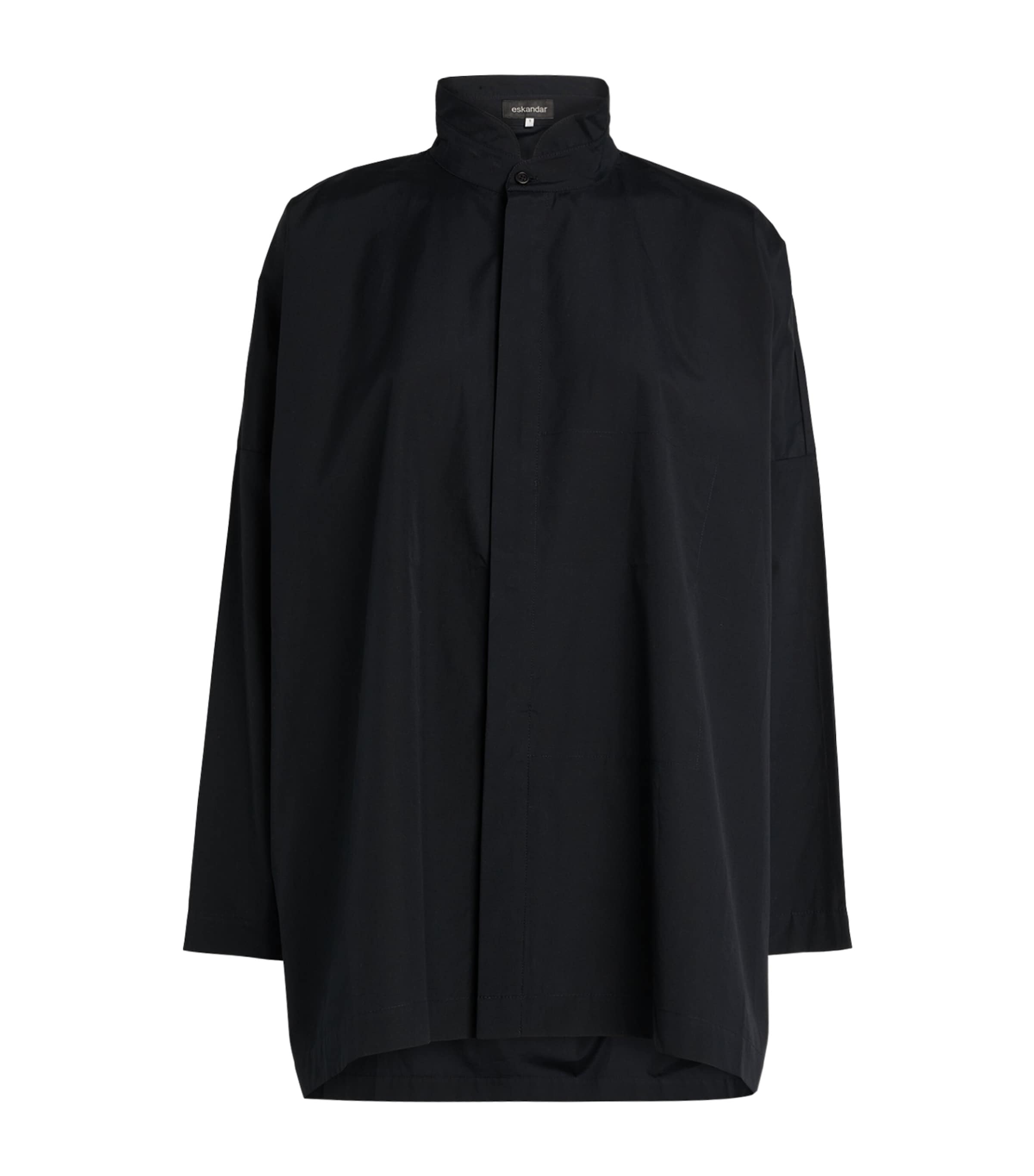 Shop Eskandar Cotton Wide Double Stand-collar Shirt In Black