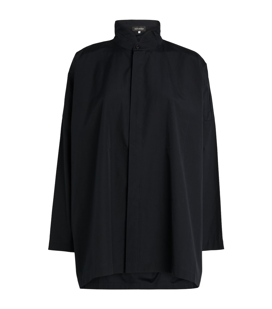Cotton Wide Double Stand-Collar Shirt BLACK Image 1