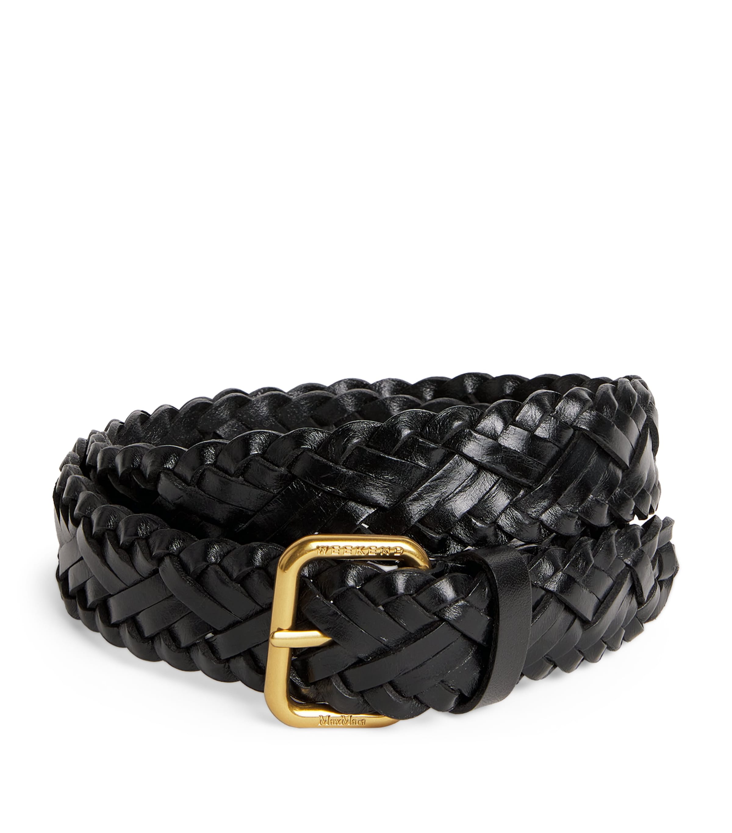Weekend Max Mara Leather Woven Belt In Black