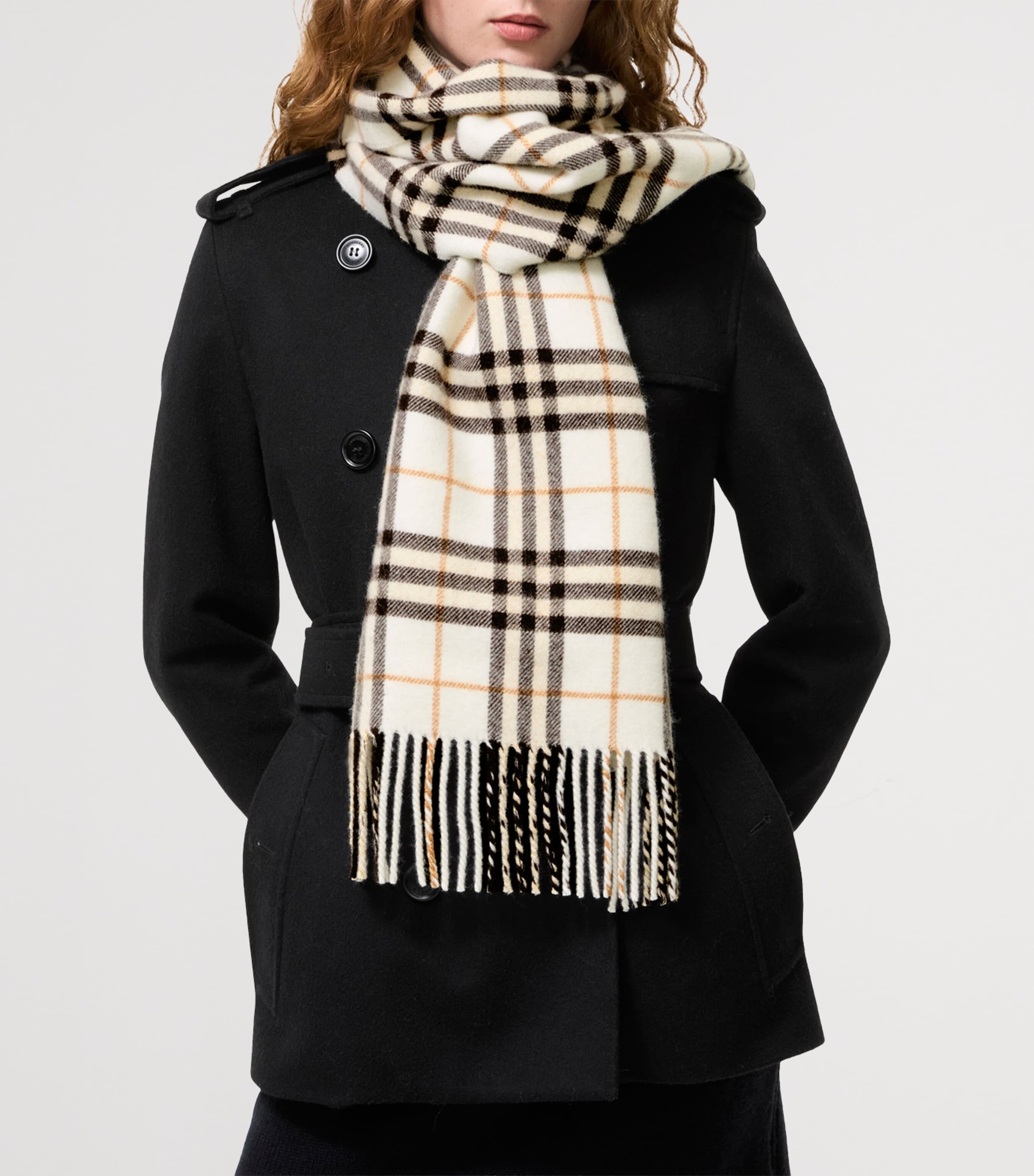 Burberry Cashmere Sparkle Check Scarf Pebble White Image 2