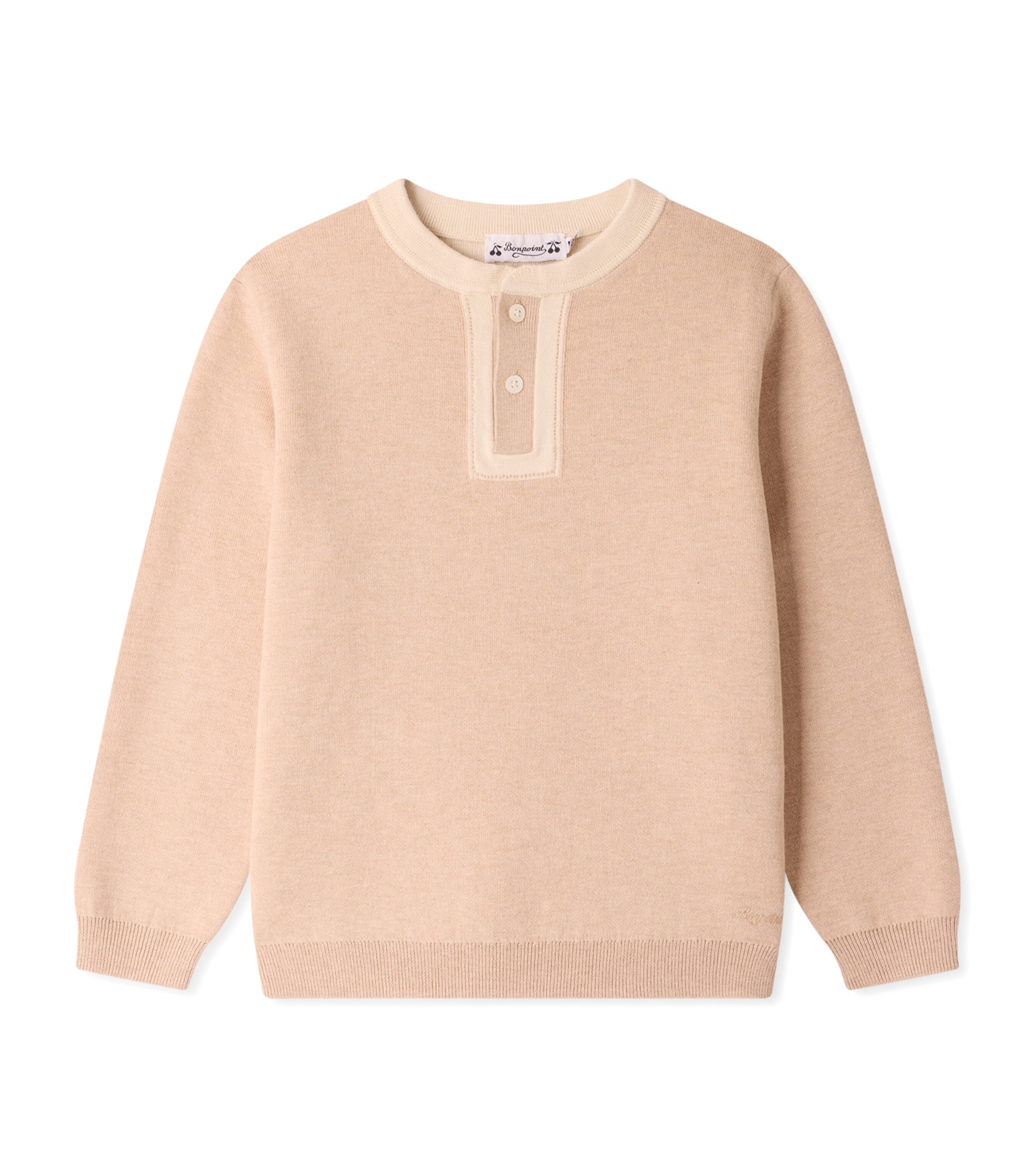Bonpoint Cotton-Blend Henley Sweater (4-8 Years) Beige Chine Image 1