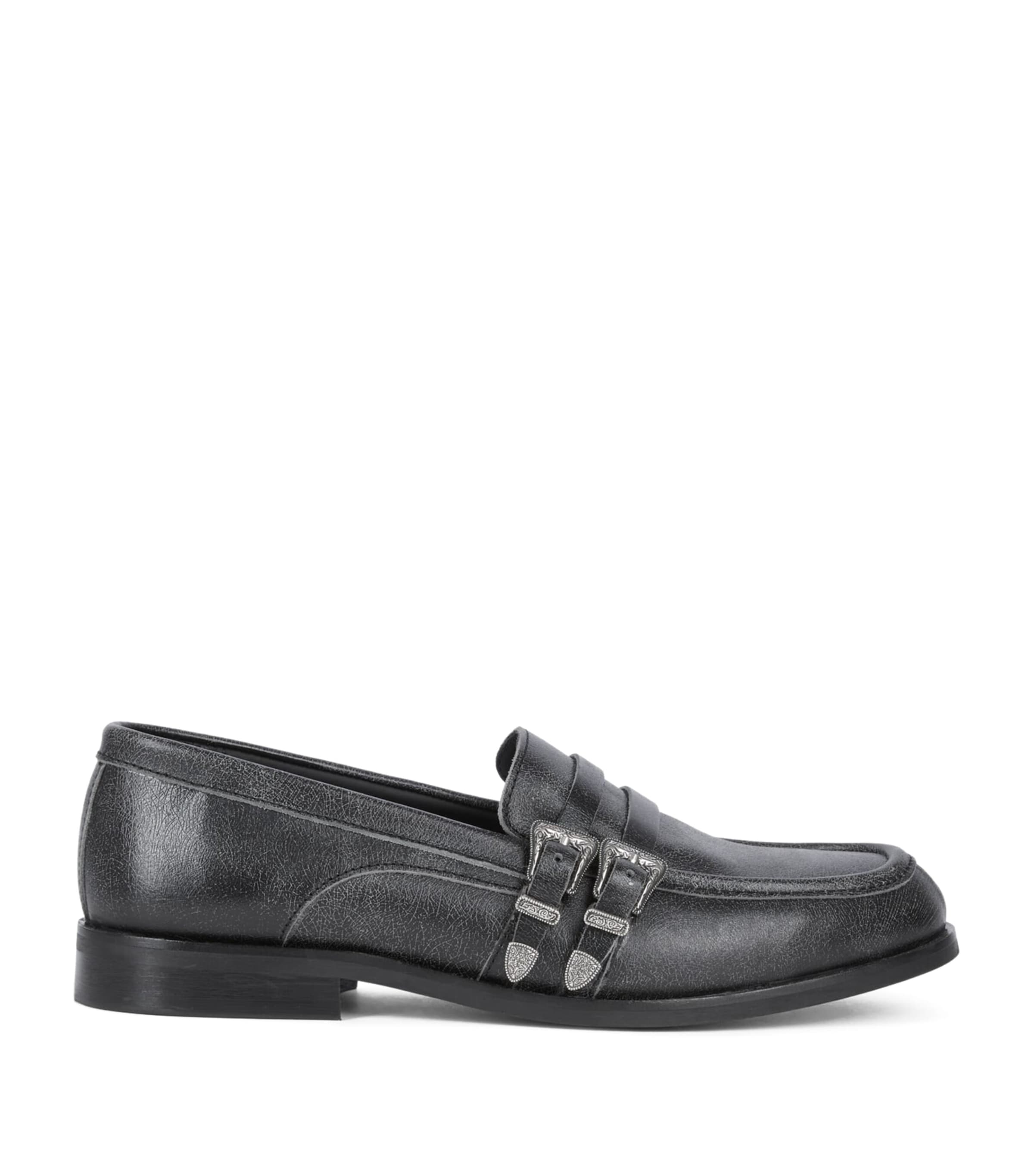 The Kooples Leather Western-buckle Loafers In Black