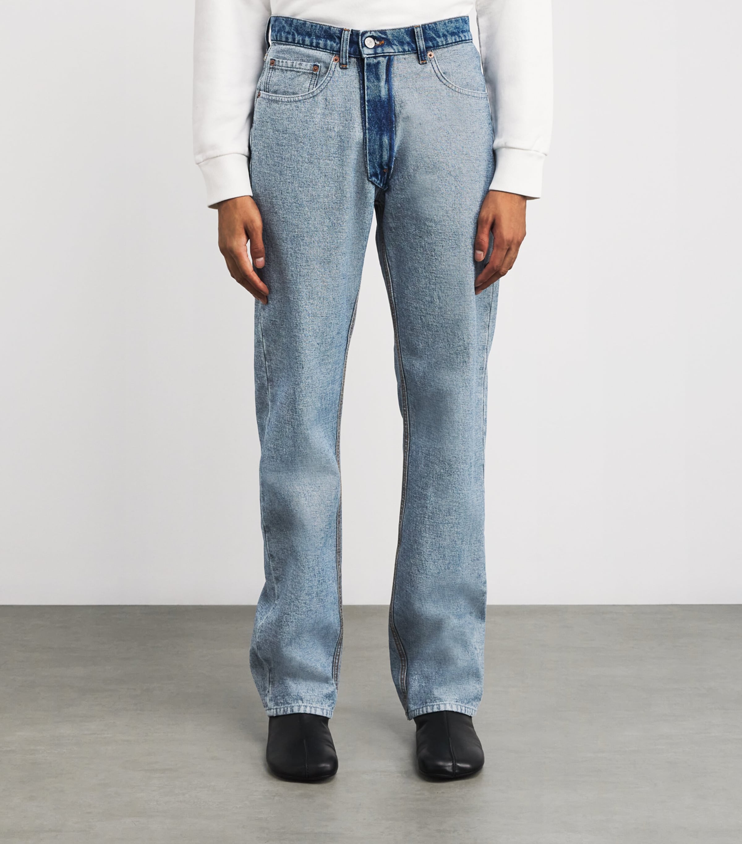 MM6 Maison Margiela Mens Light Wash Waistband-Detail Jeans Medium Blue Image 3