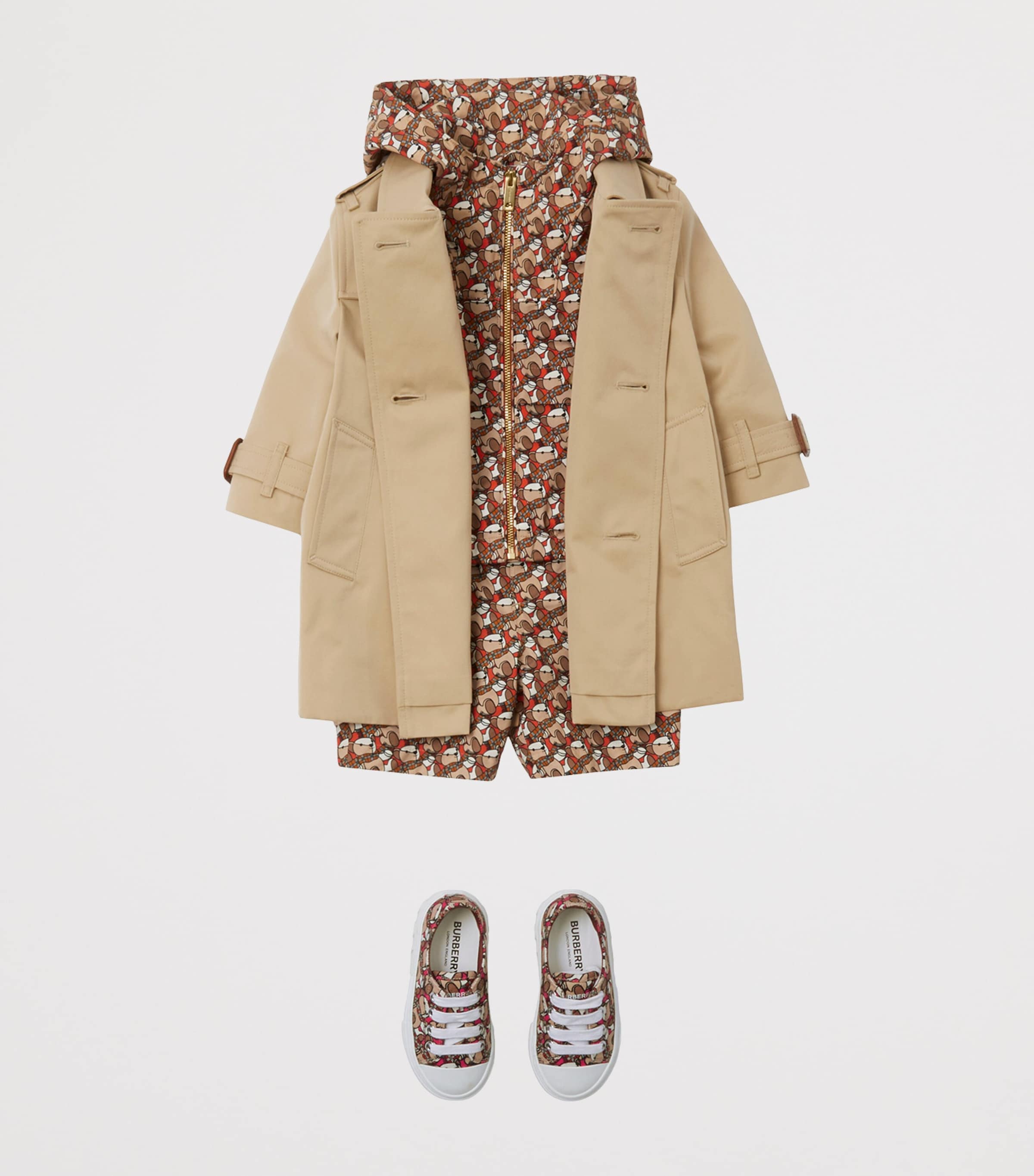 Burberry Kids Gabardine Trench Coat (6-24 Months) Honey Image 4