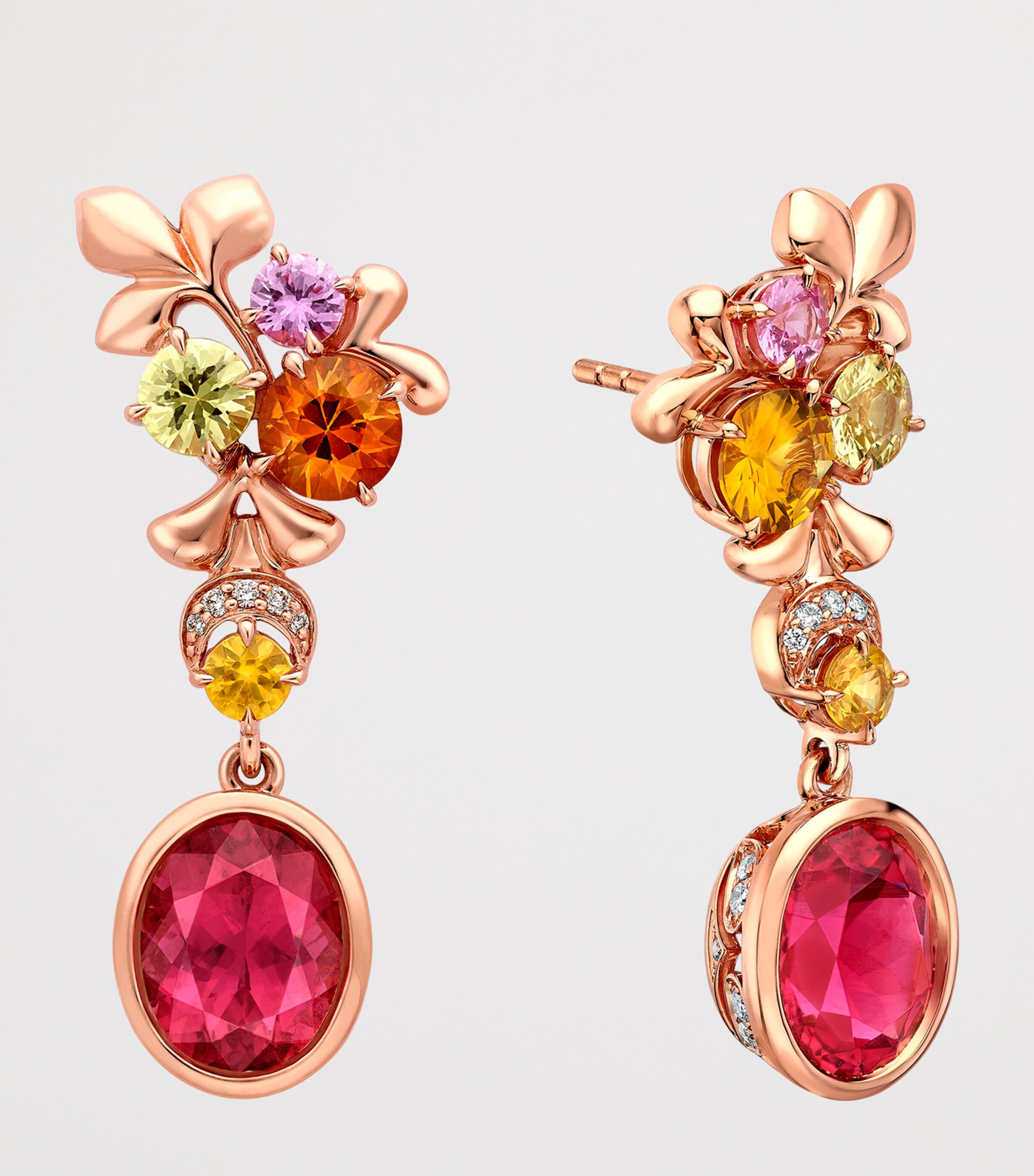 Boodles Rose Gold, Diamond, Tourmaline and Sapphire Silk Mantua Palace Earrings Pink Image 3