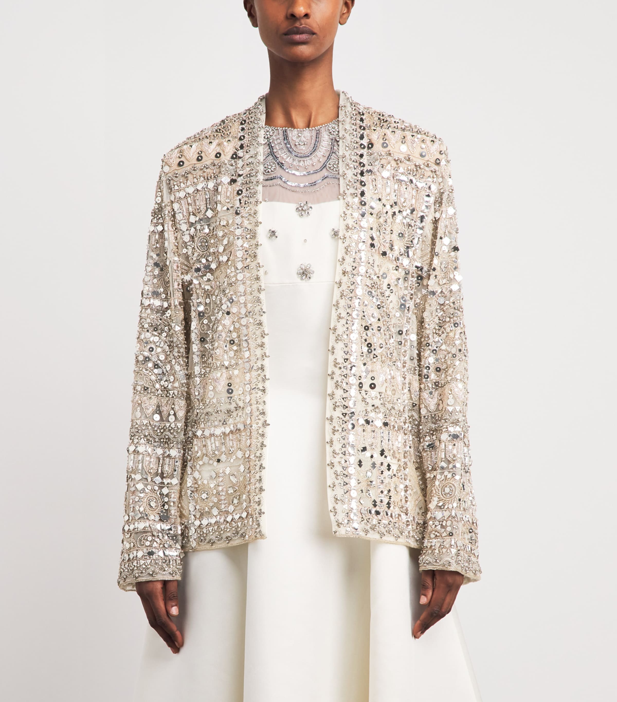 Zuhair Murad Womens Embroidered Sequinned Jacket Birch Image 4