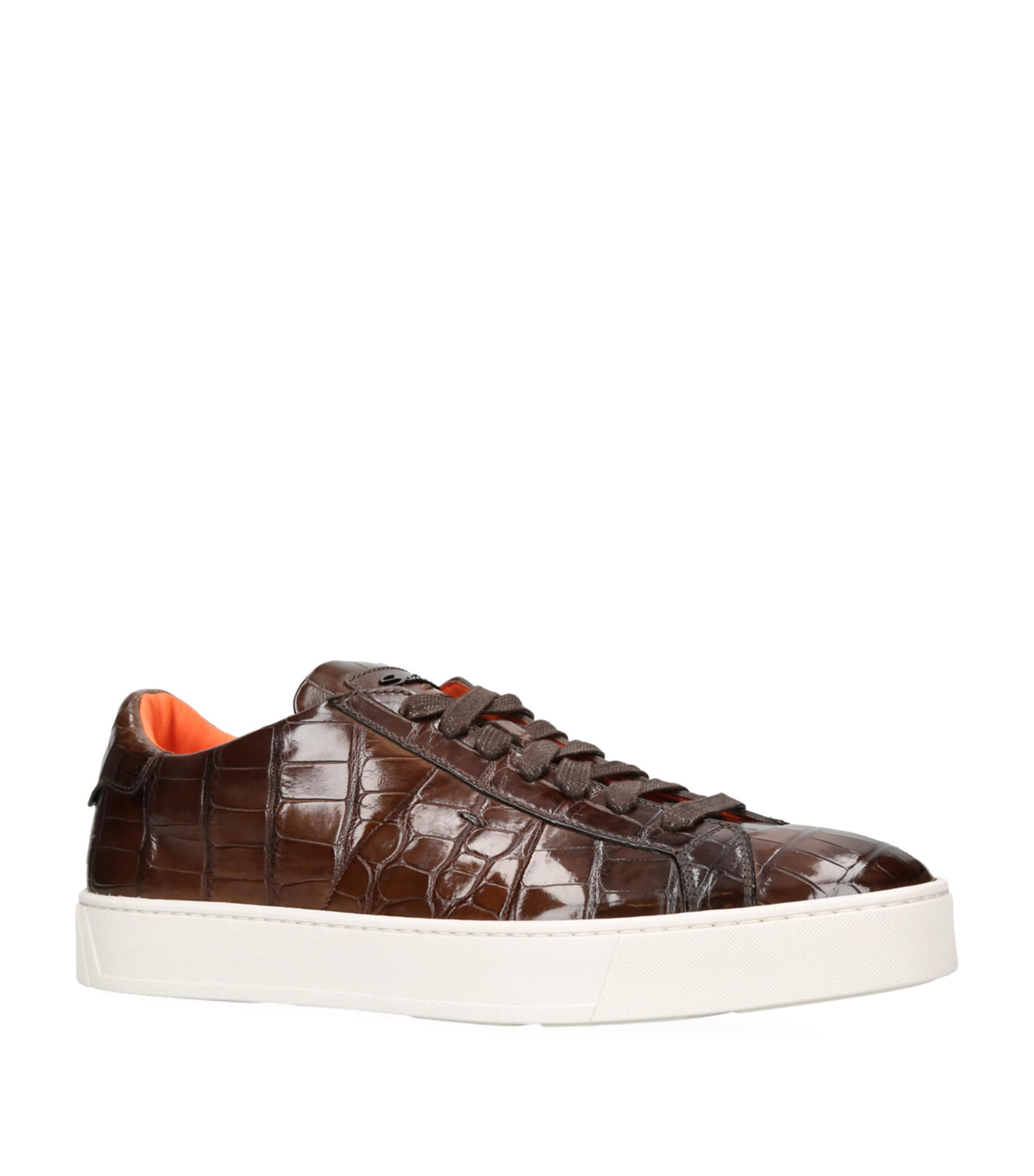 Santoni Crocodile Leather Gloria Sneakers Dark Brown Image 3
