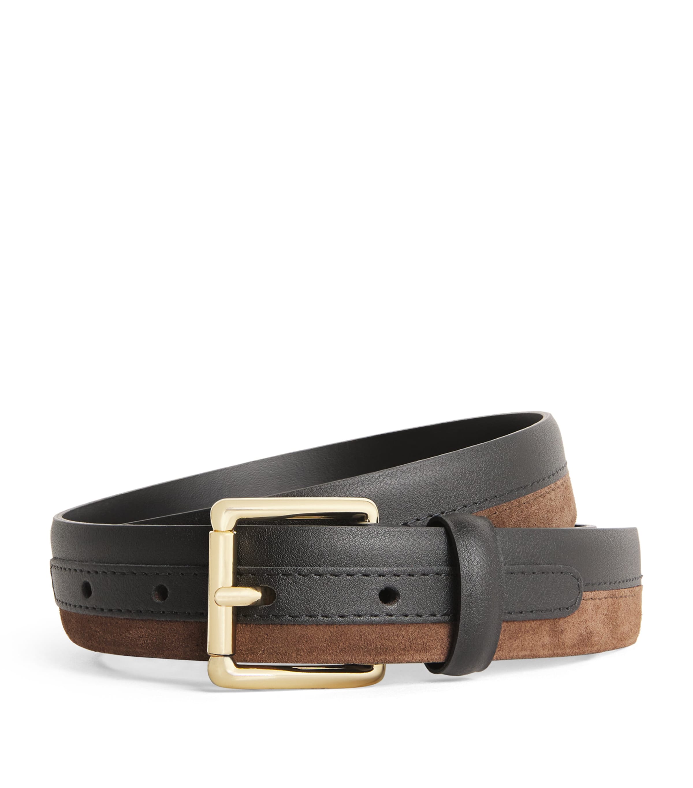 Sandro Leather Suede-trim Belt In Brown
