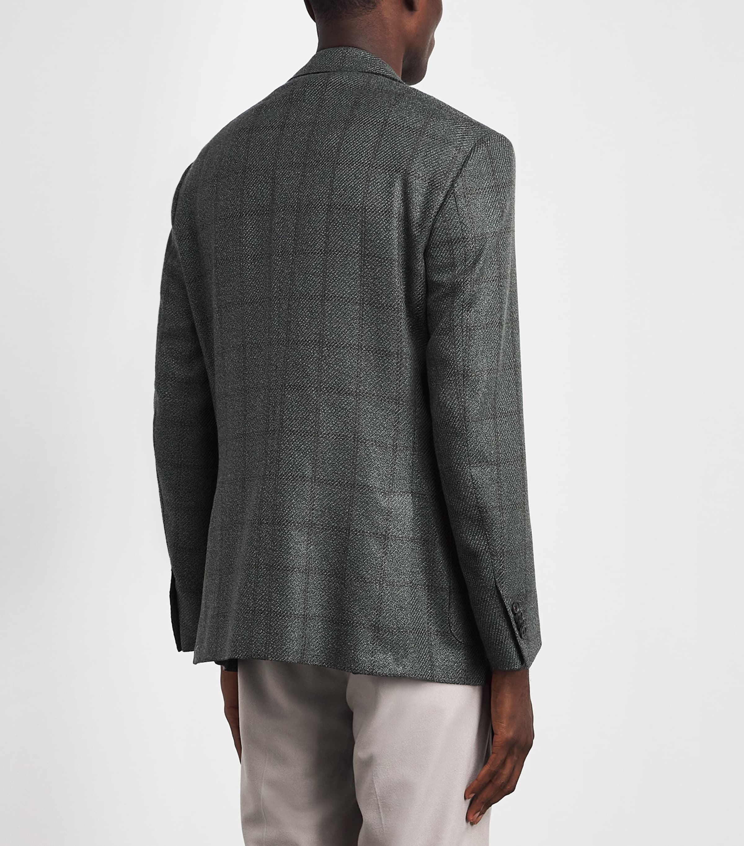 Corneliani Mens Virgin Wool-Silk-Cashmere Check Blazer Green Coloured Image 5