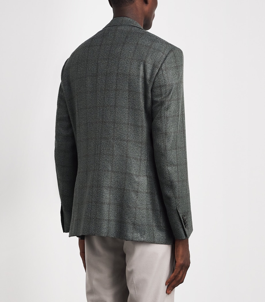 Corneliani Mens Virgin Wool-Silk-Cashmere Check Blazer Green Coloured Image 5