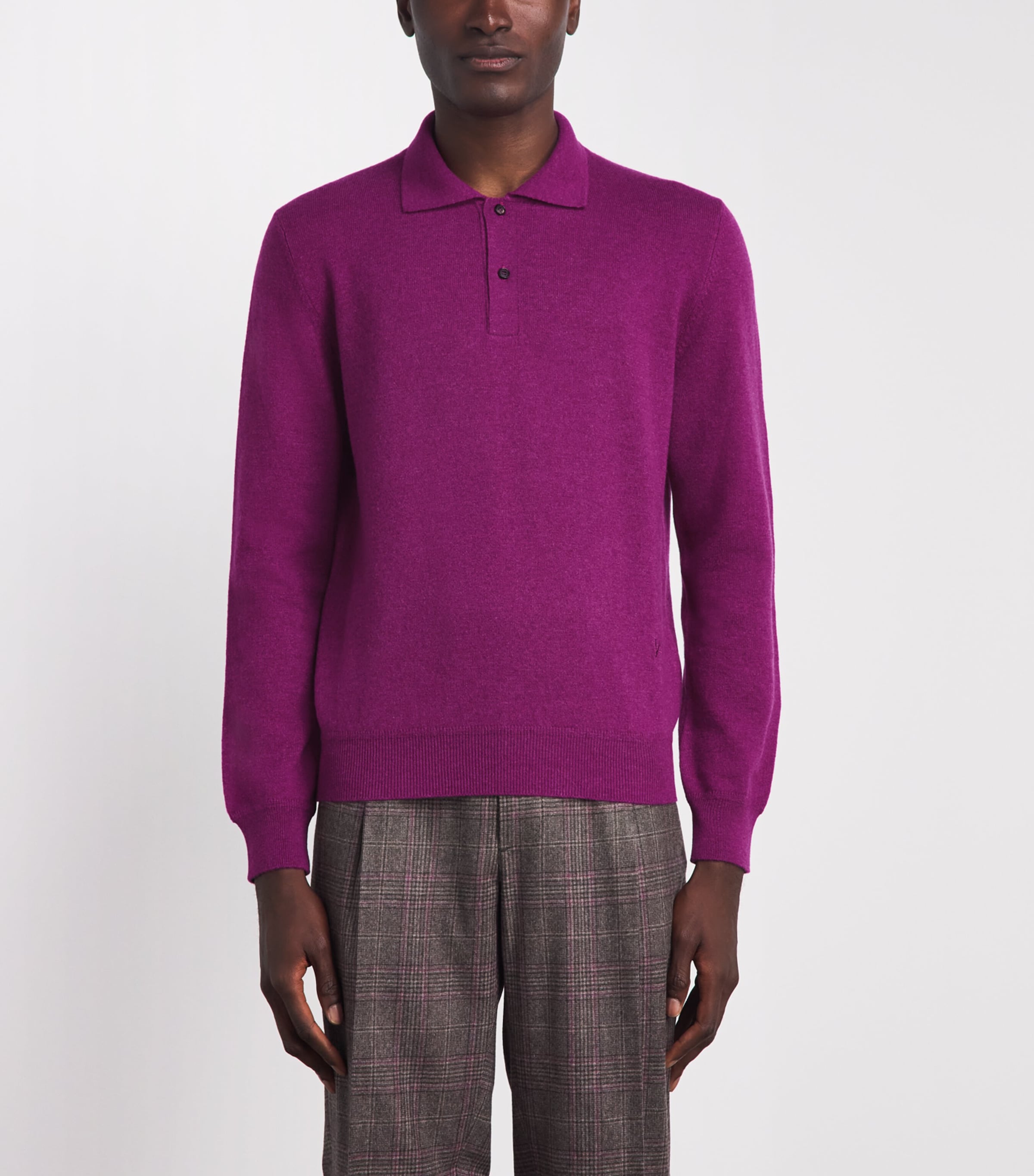 Isaia Mens Cashmere Long-Sleeve Polo Shirt Image 4