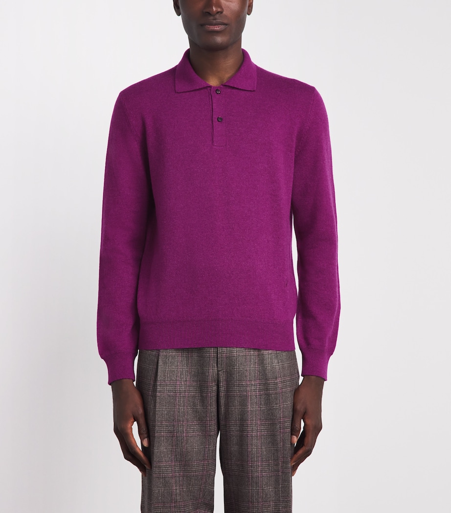 Isaia Mens Cashmere Long-Sleeve Polo Shirt Image 4