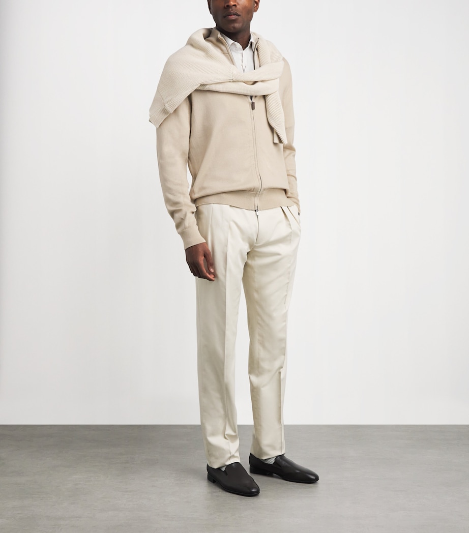 Eton Mens Cotton Zip Cardigan Beige Cott Image 2