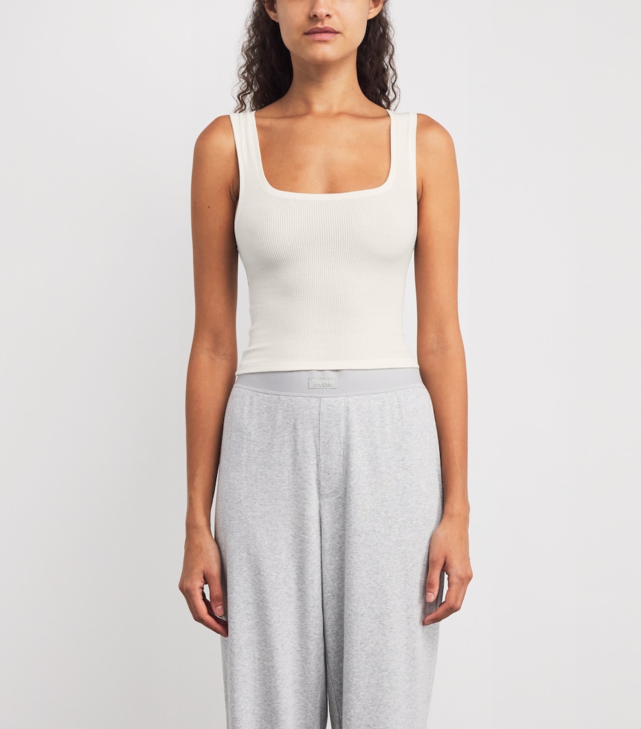 Cotton Ribbed Cropped Tank Top MARBLE Image 3