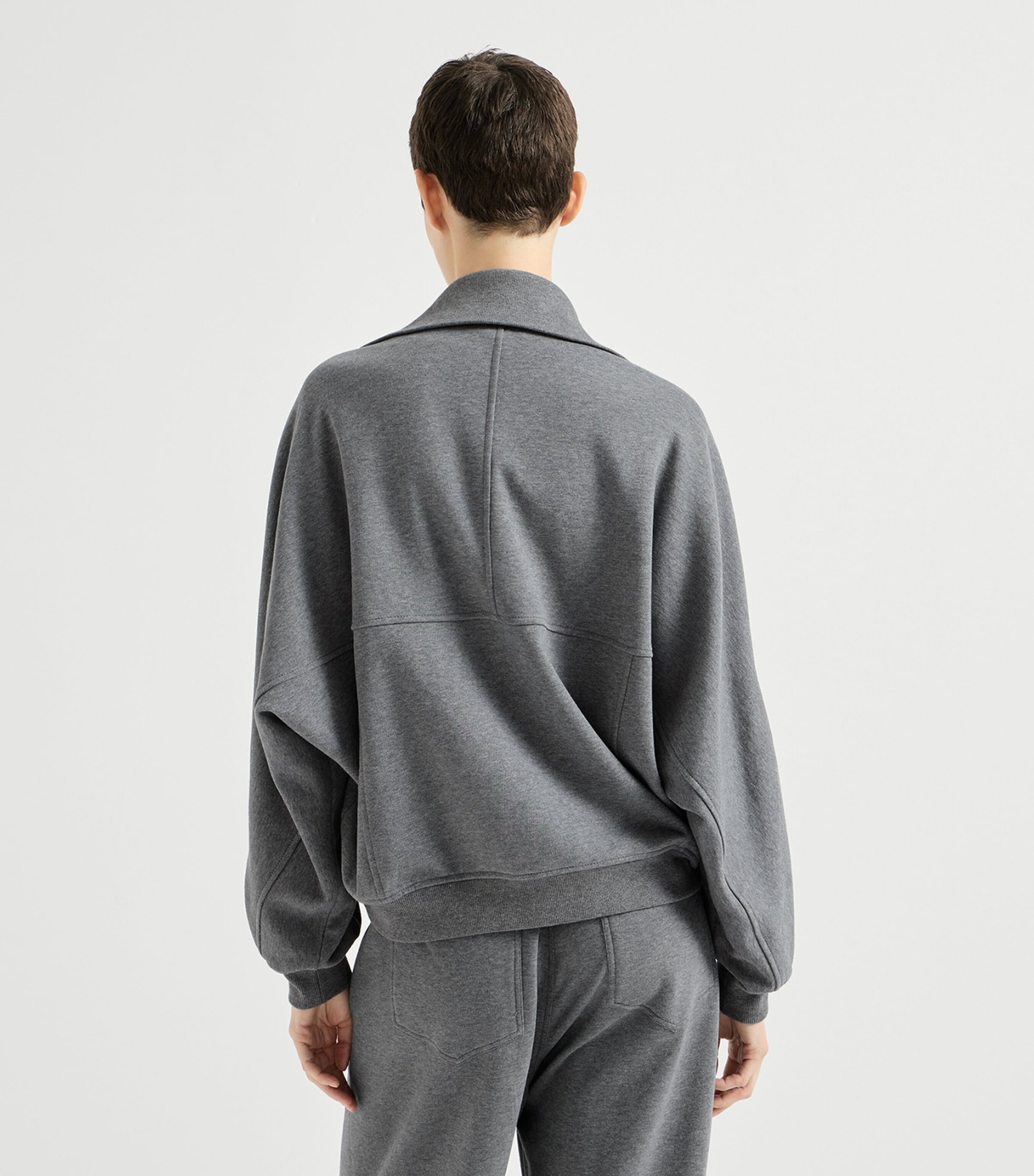 Brunello Cucinelli Grey Cotton French Terry Zip-Up Sweatshirt