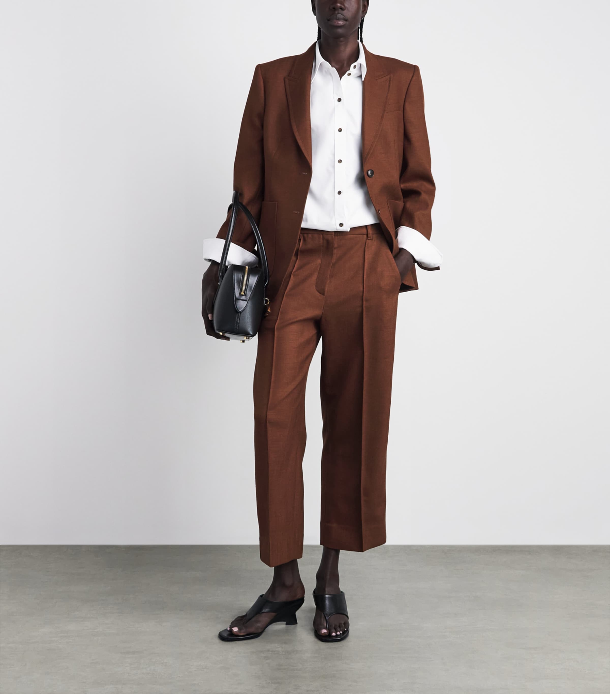 ME+EM Womens Wool-Blend Cropped Trousers Pecan Brown Image 2