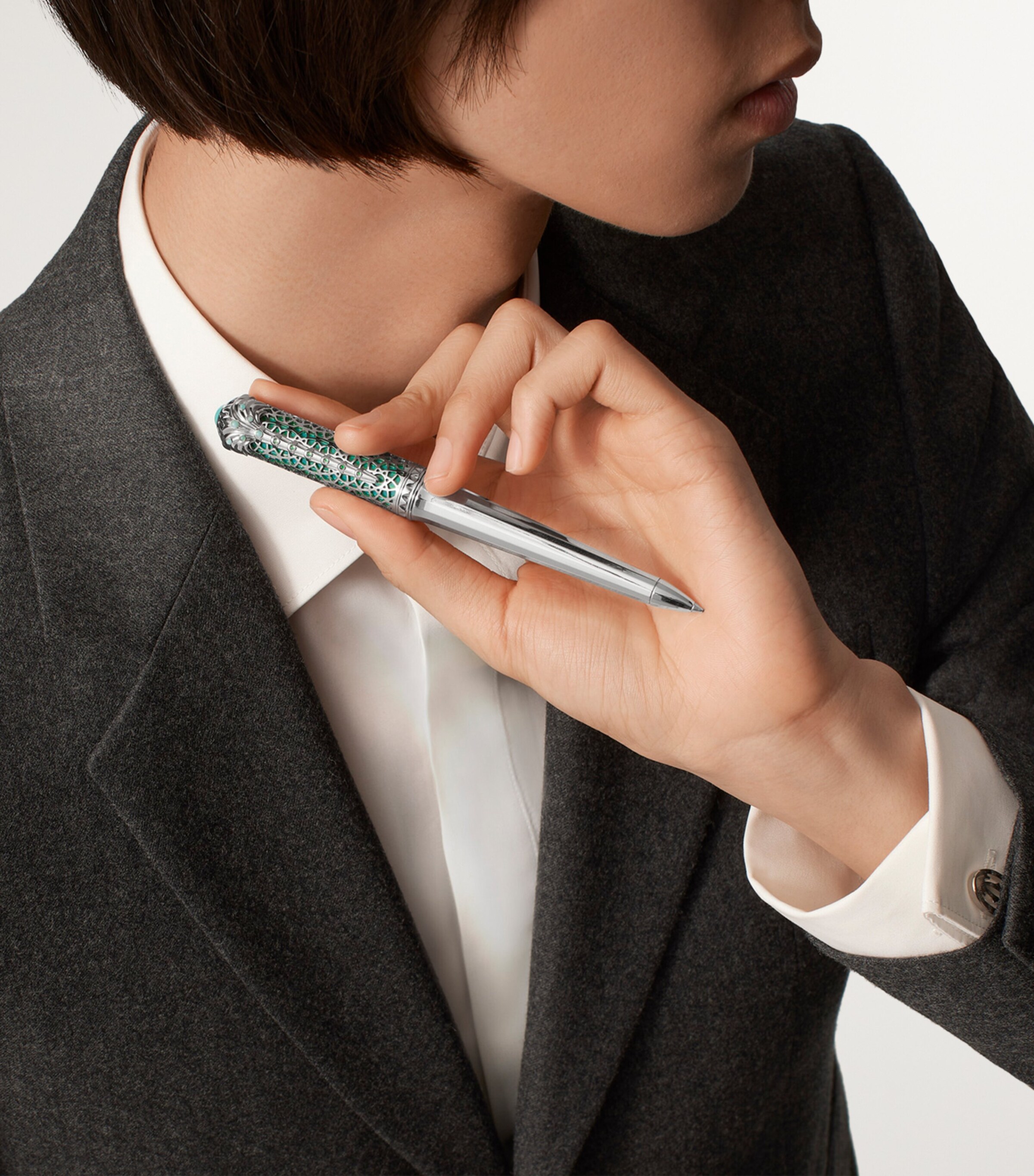 Cartier Sterling Silver, Turquoise and Mother-Of-Pearl Palm Tree Ballpoint Pen Turquoise & Silver Image 2