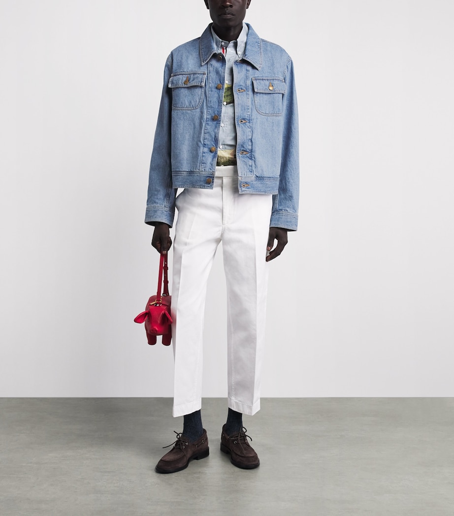 Thom Browne Mens Selvedge Denim Backstrap Utility Jacket Light Blue Image 2