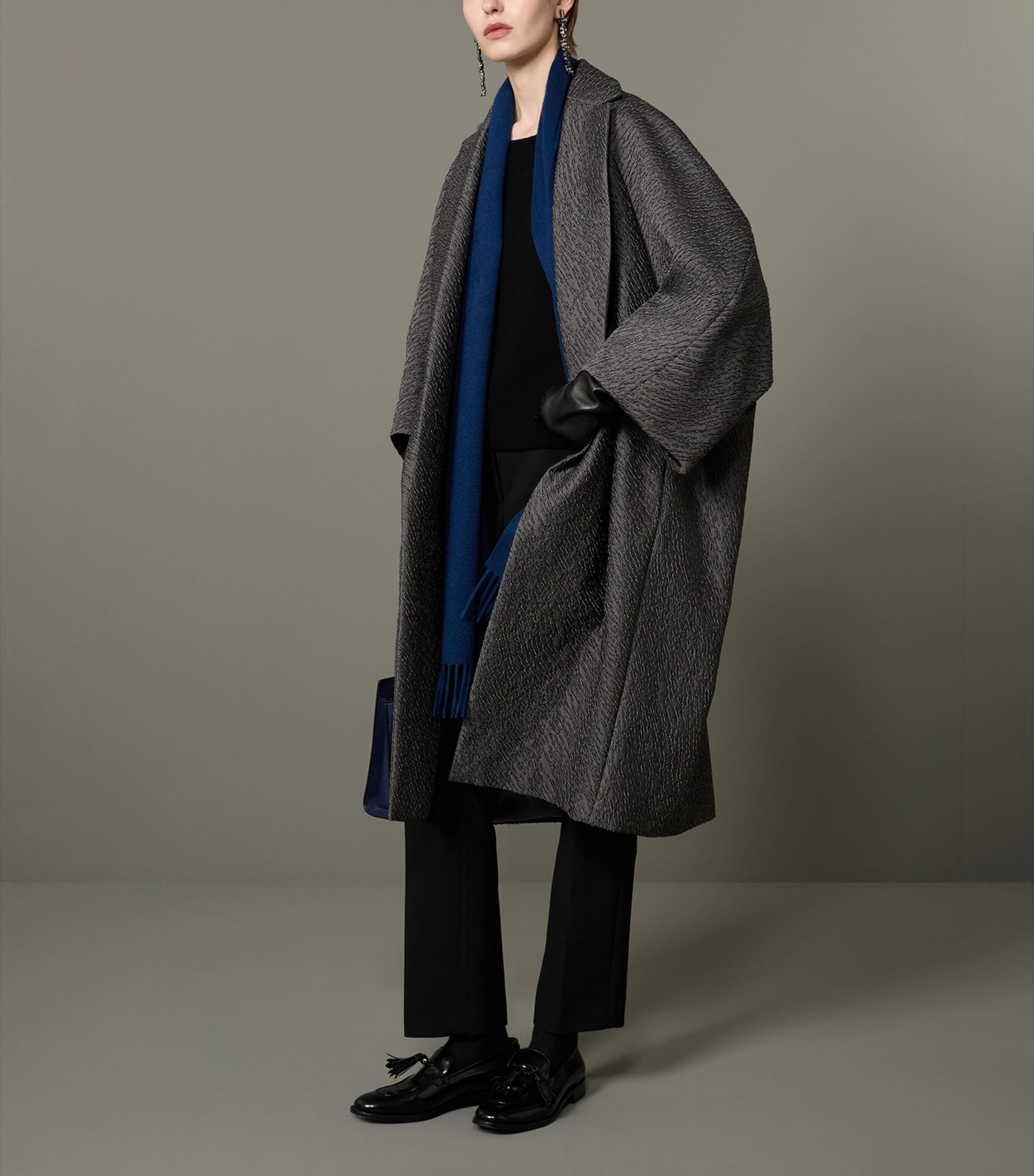 Max Mara Womens Wool-Blend Jacquard Cape Coat Medium Grey Image 4