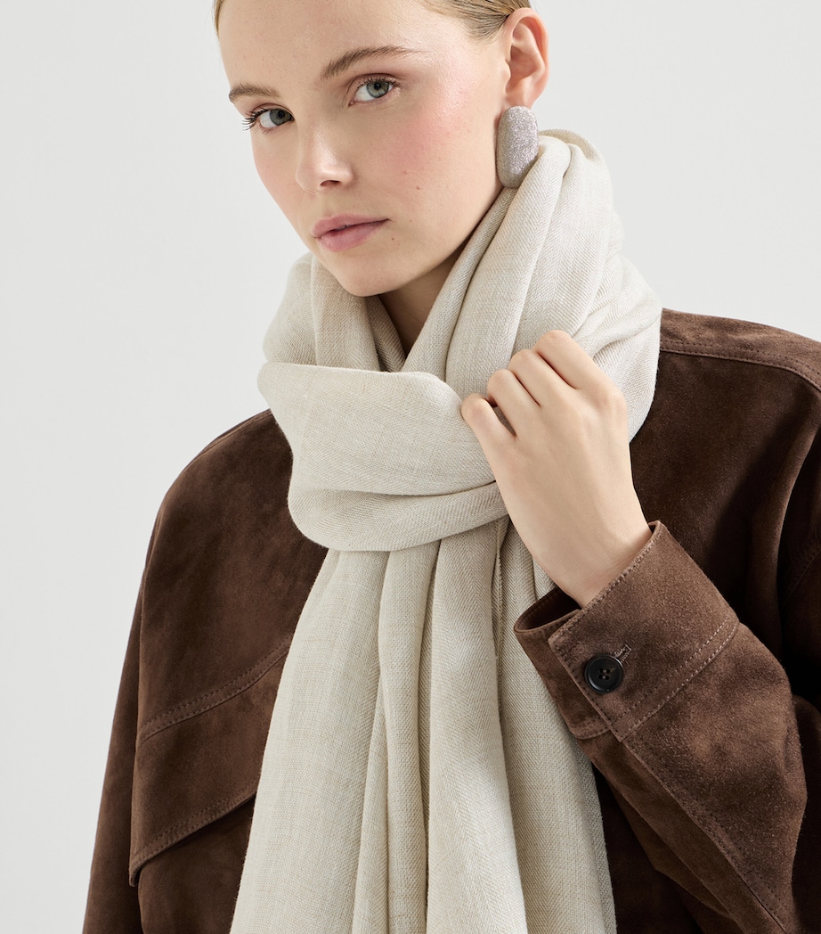 Brunello Cucinelli Linen-Blend Herringbone Scarf Image 3