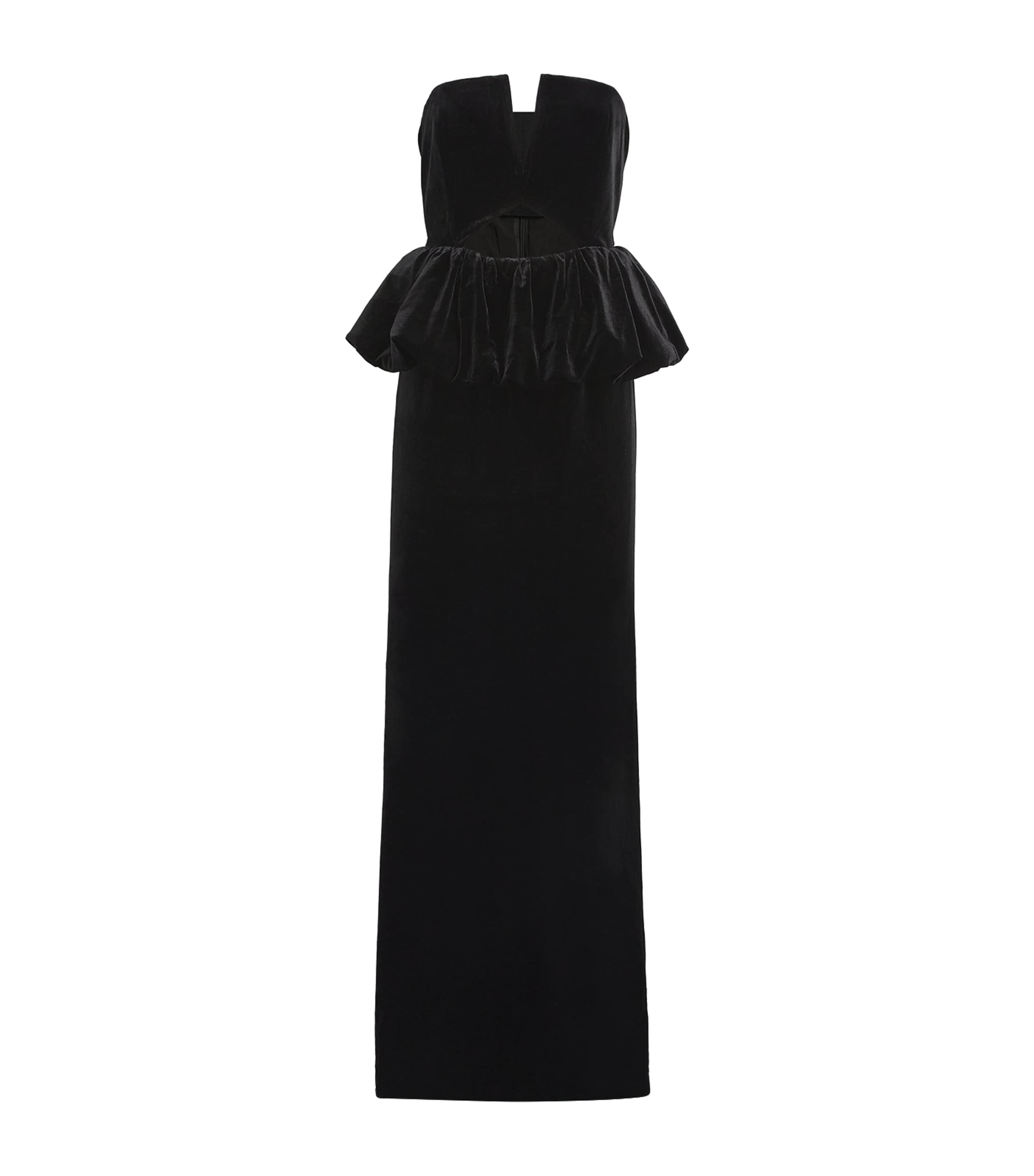 Shop Self-portrait Velvet Peplum Maxi Dress In Black