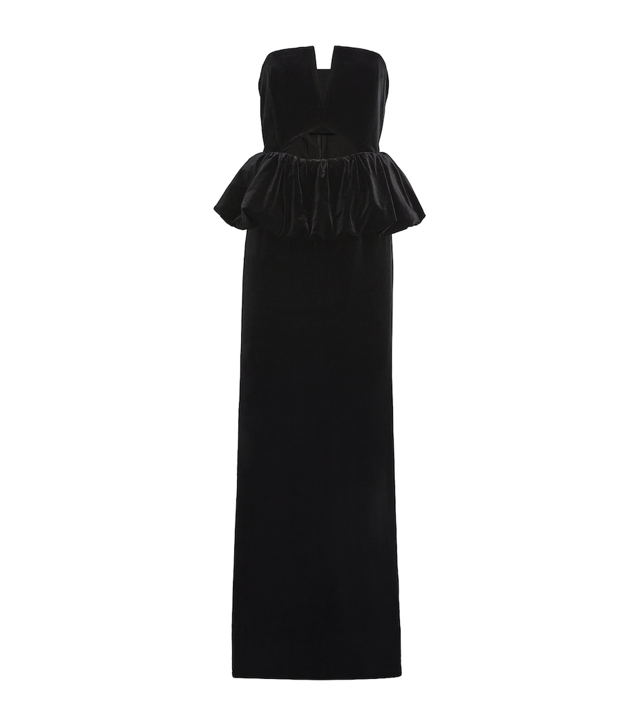 Self-Portrait Womens Velvet Peplum Maxi Dress Black Image 1
