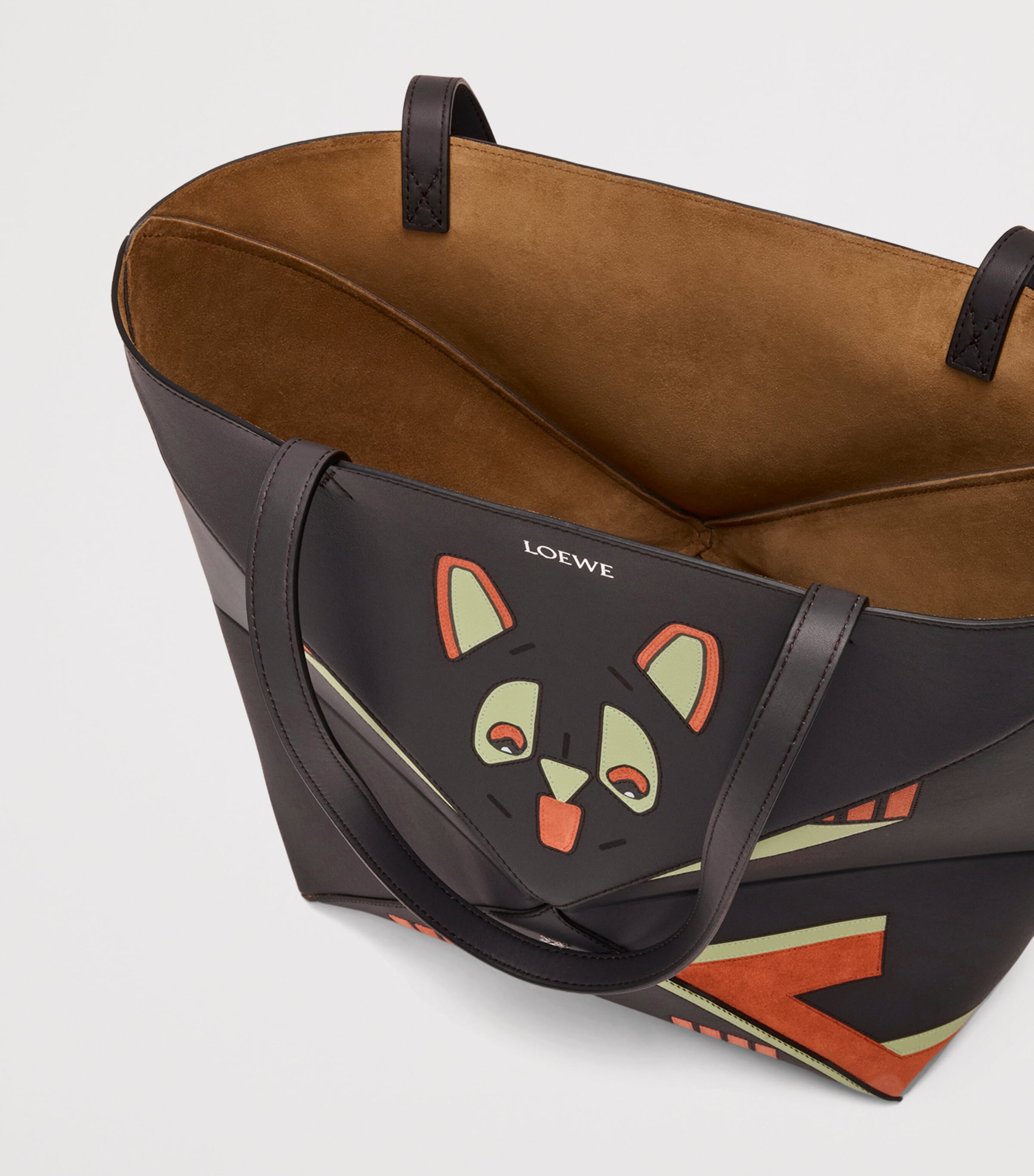 x Louis Wain Leather Puzzle Fold Tote Bag DARK TAUPE Image 8