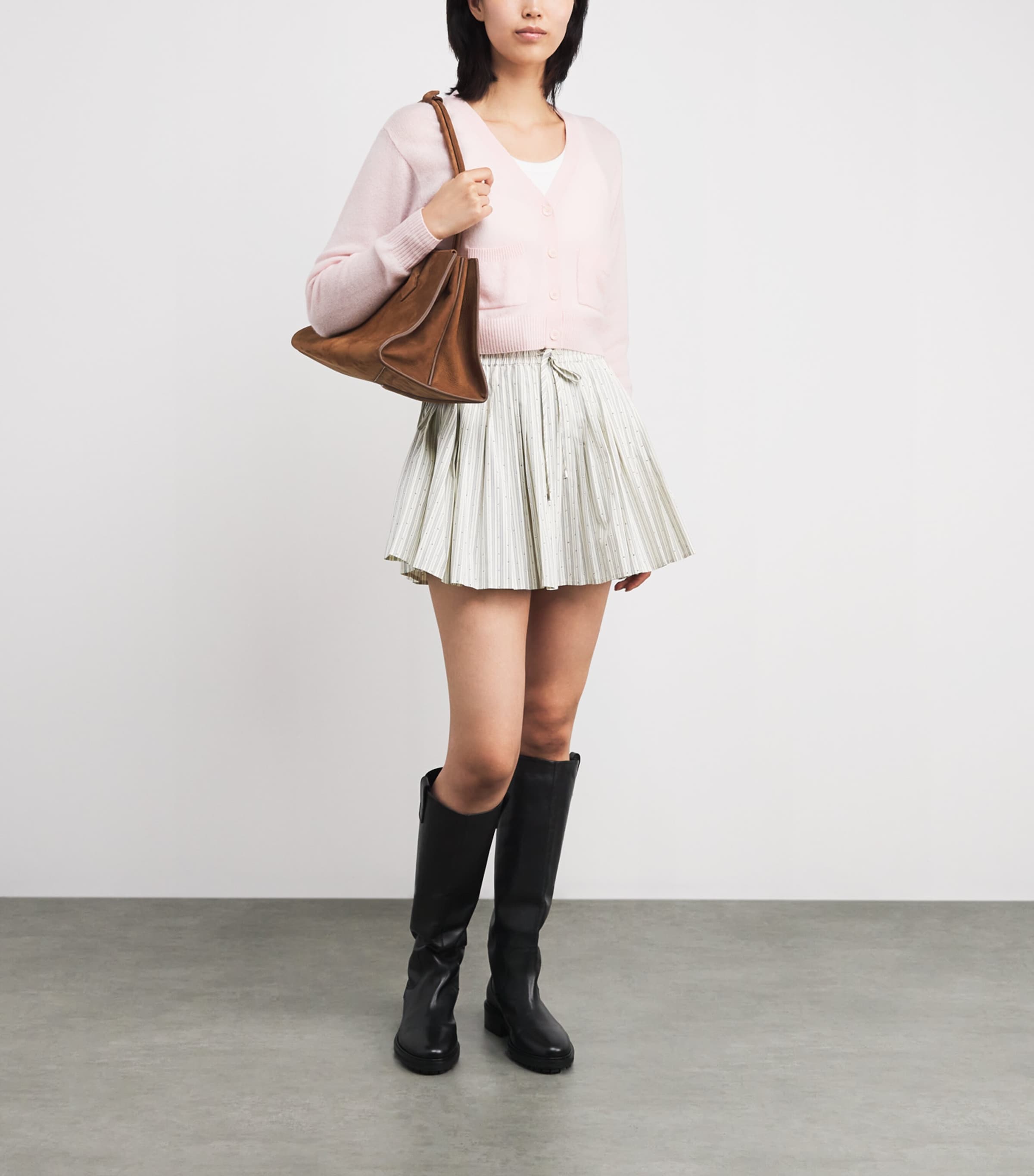 Sandro Paris Womens Wool-Cashmere Cropped Cardigan Light Pink Image 2