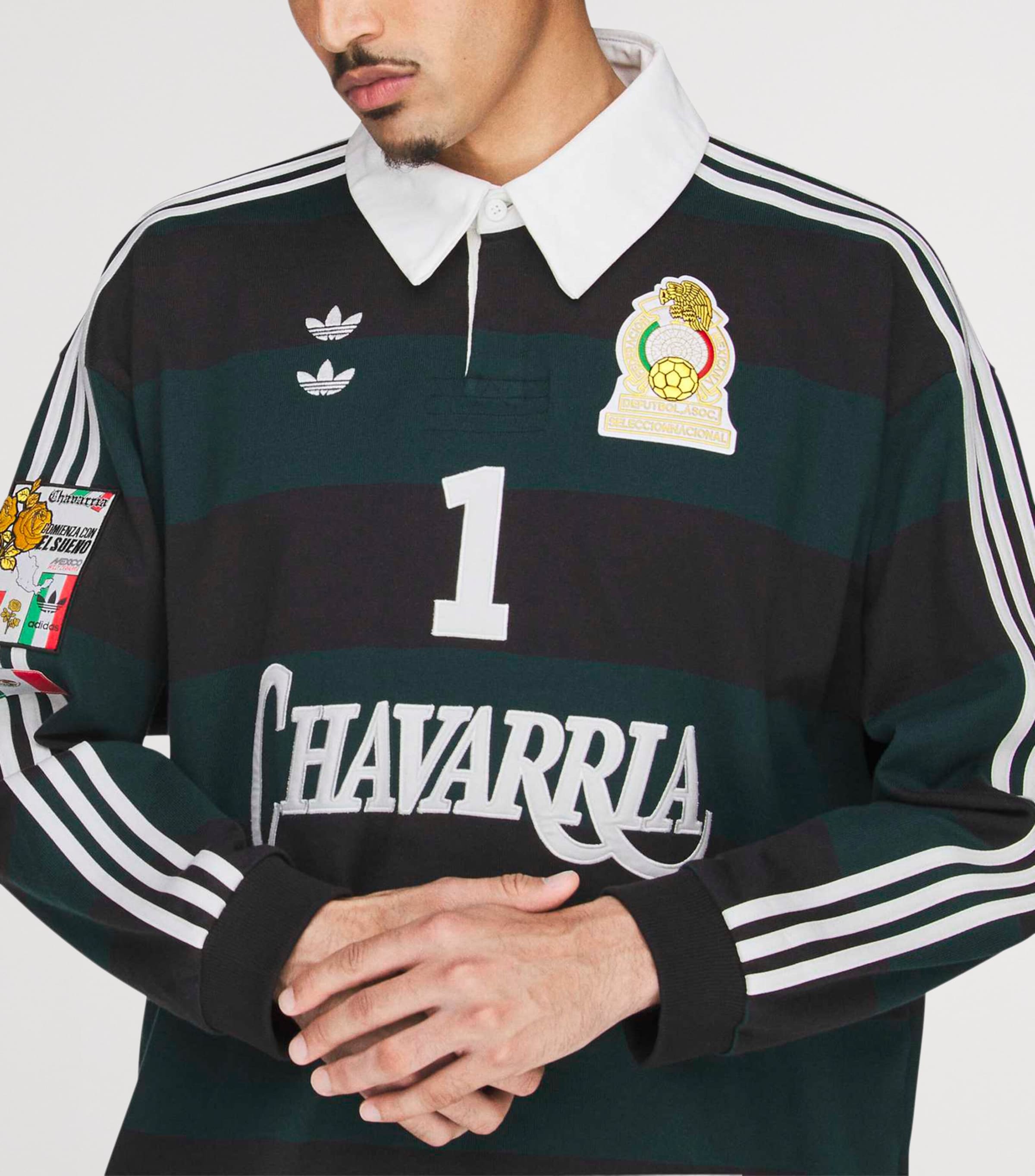 Willy Chavarria Mens x adidas Originals Mexico Rugby Shirt Black/aurora Ivy Image 7
