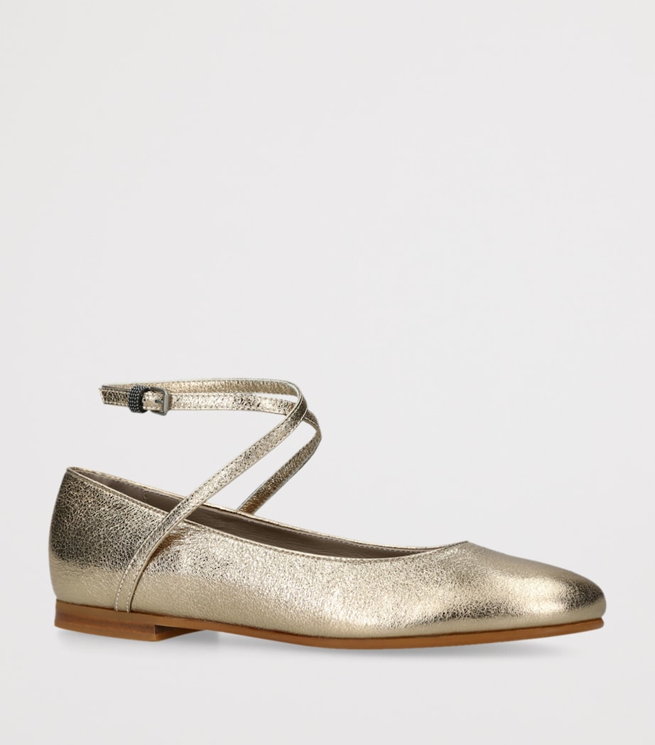 Leather Metallic Ballet Flats GOLD Image 3