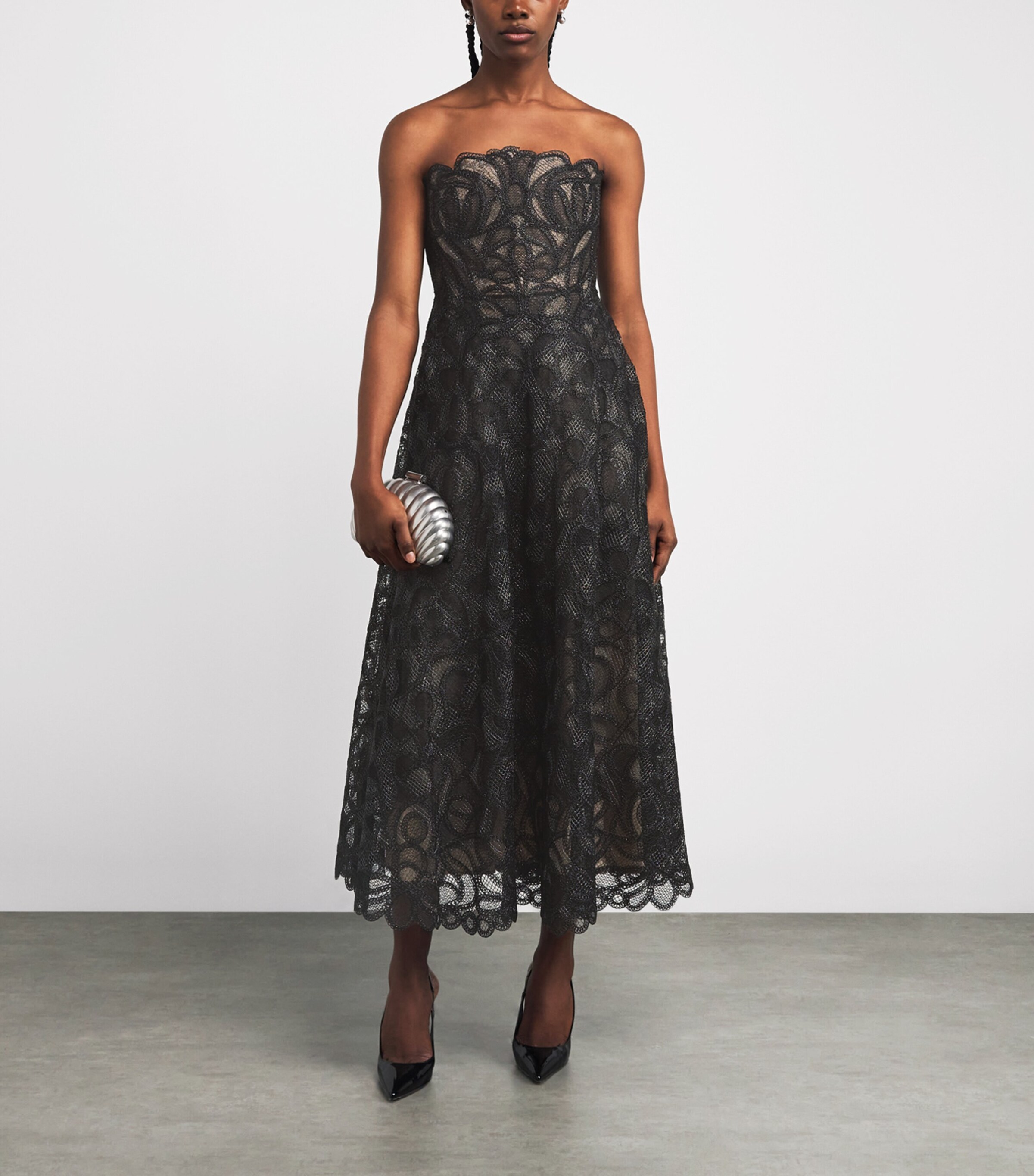 Simkhai Womens Lace Elvina Midi Dress Black Image 2