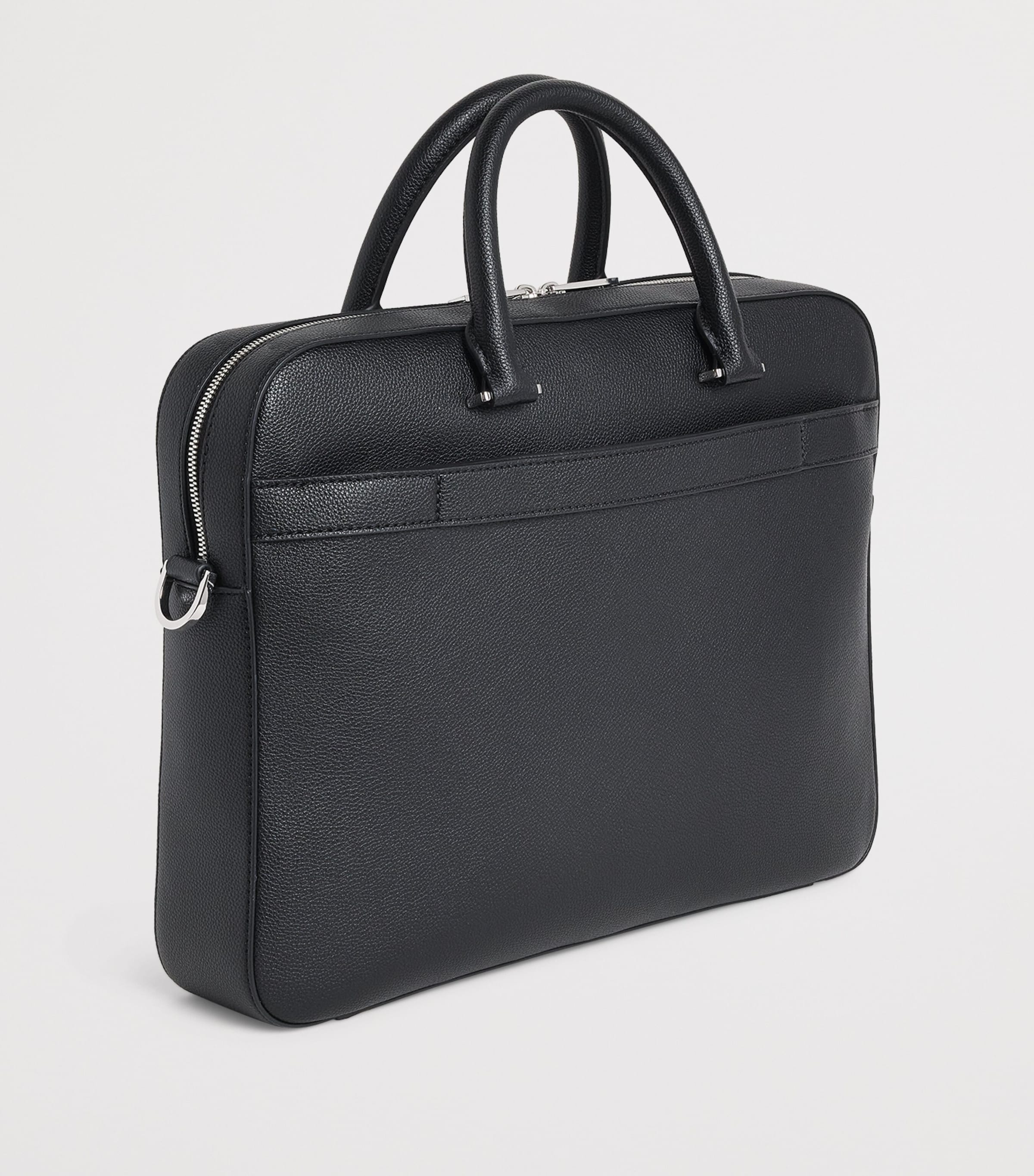 BOSS Grained Leather Briefcase Black Image 3