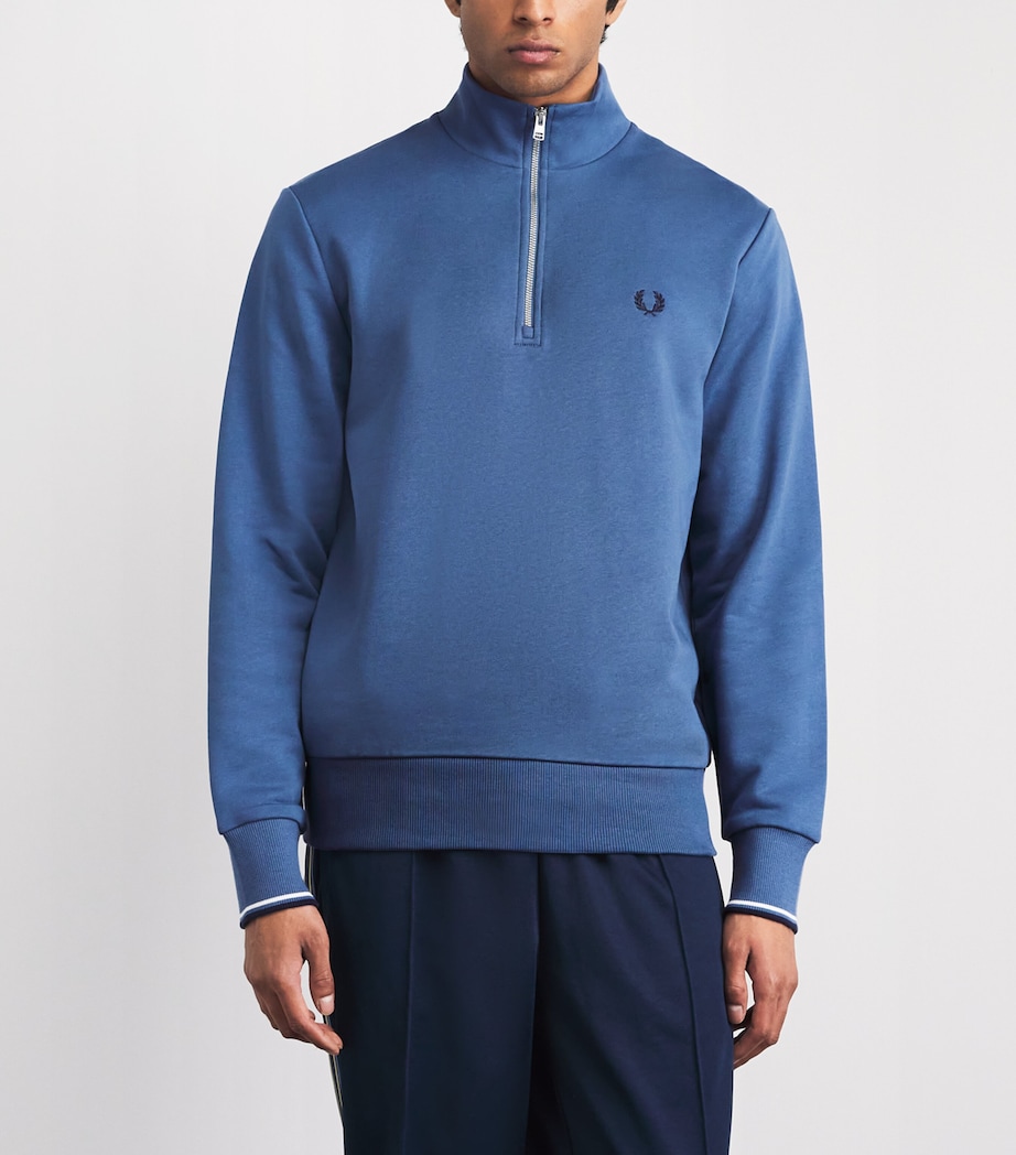 Fred Perry Mens Cotton Half-Zip Sweatshirt Abl/snwt/tnsbl Image 4