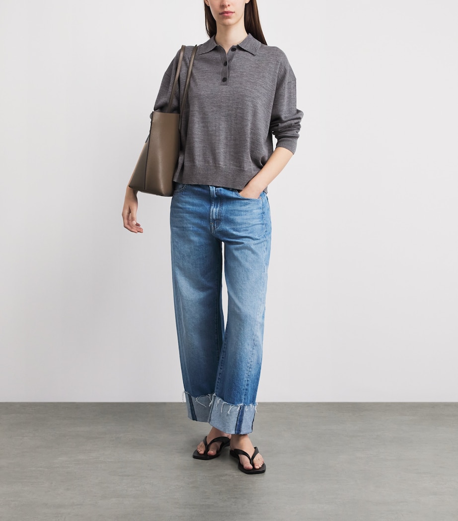 ANINE BING Womens Wool-Cashmere Lee Polo Sweater Medium Heather Grey Image 2
