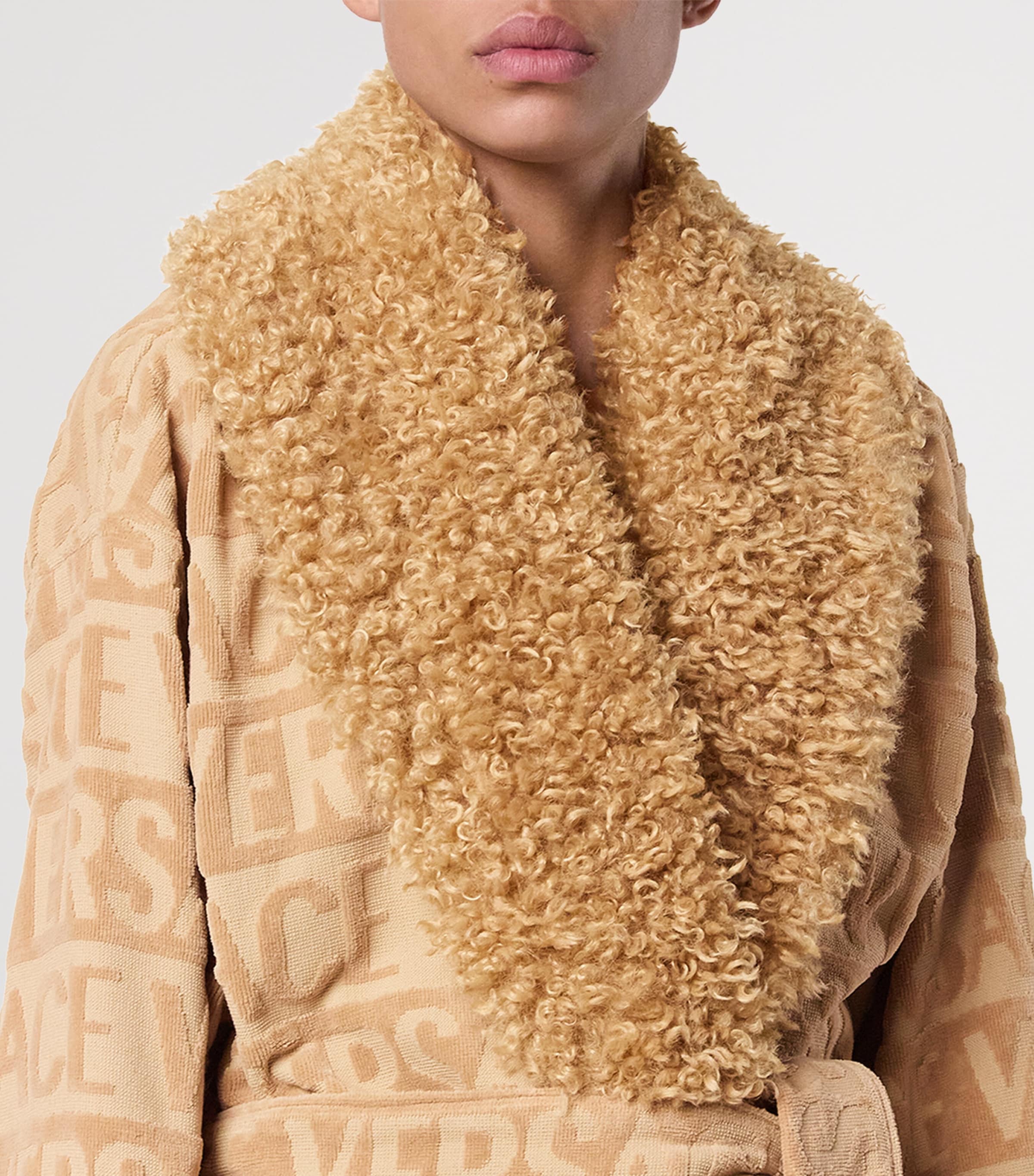 Faux Fur-Trim Monogram Robe CAMEL Image 3