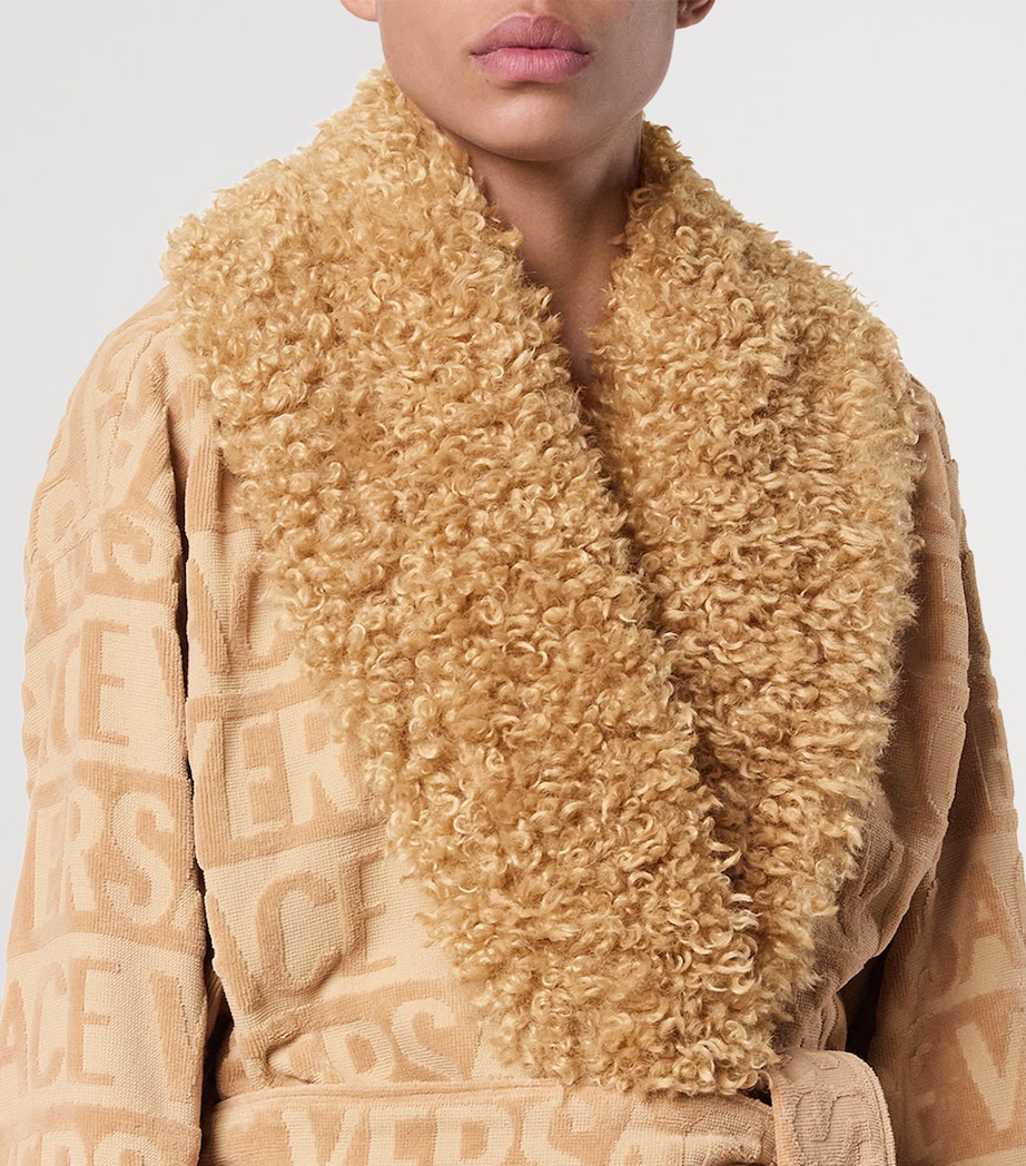 Faux Fur-Trim Monogram Robe CAMEL Image 3