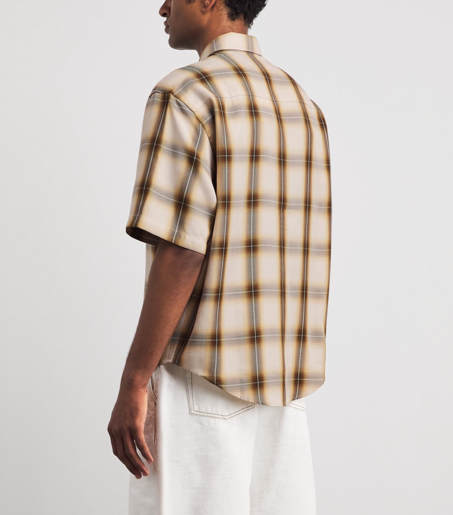 AMI Paris Mens Check Short-Sleeve Shirt Taup Beig/carml Image 5